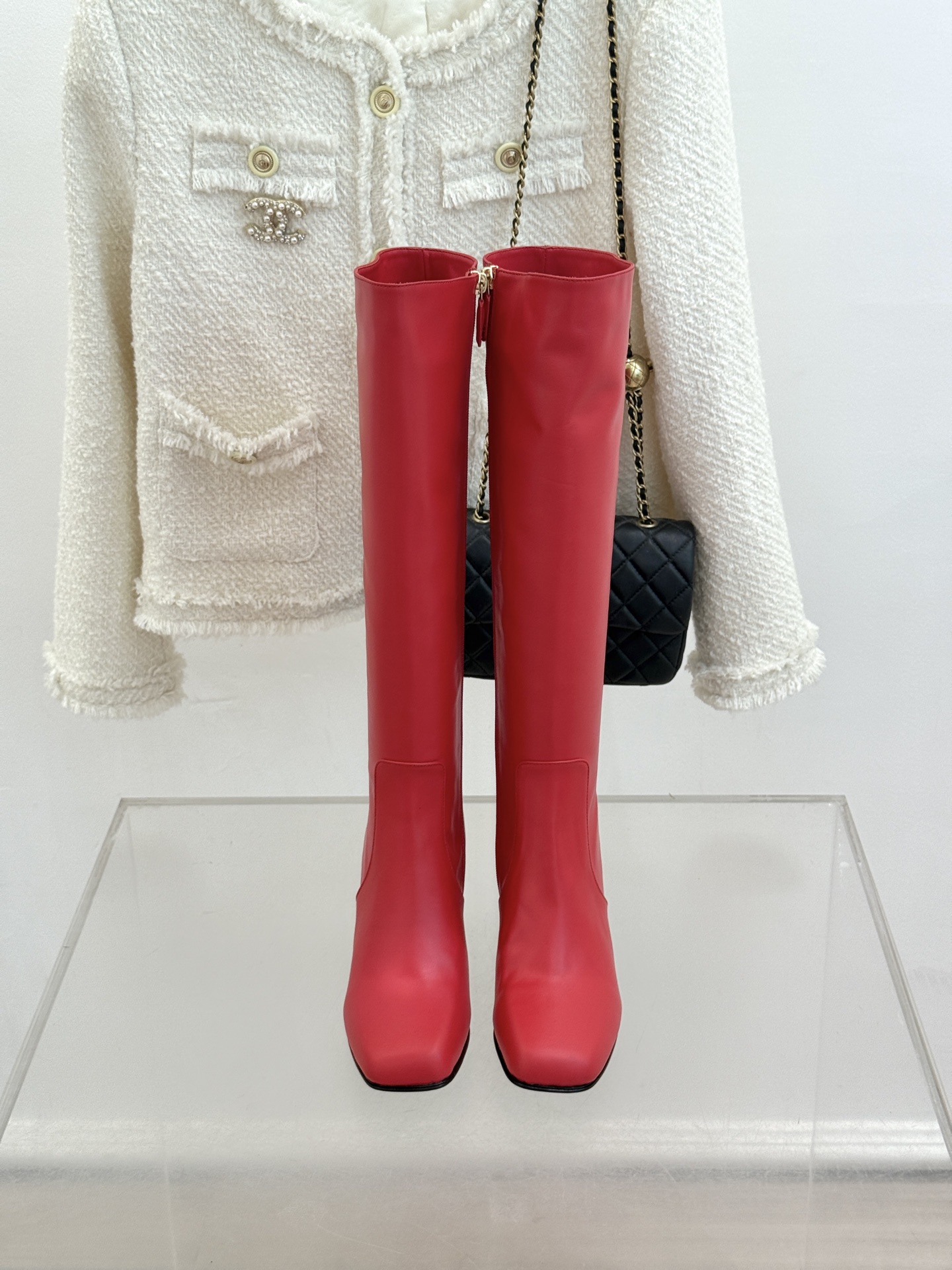 CHANE*｜小香26B新品极简 方头粗跟长靴 极简方头勾勒利落线条 高筒靴型修饰腿型比例 粗跟稳当悄悄拔高身形 双C暗