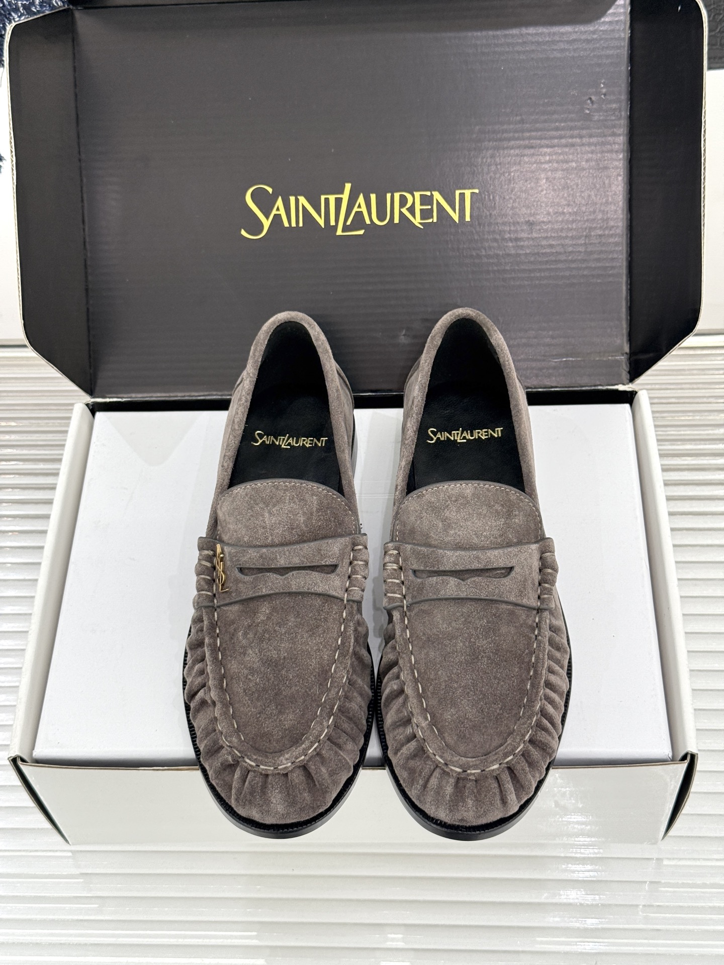 男码＋40（配原版飞机盒） Saint Lauren*YSL圣罗兰26WF新品 YSL小logo情侣款乐福鞋半拖 标志性