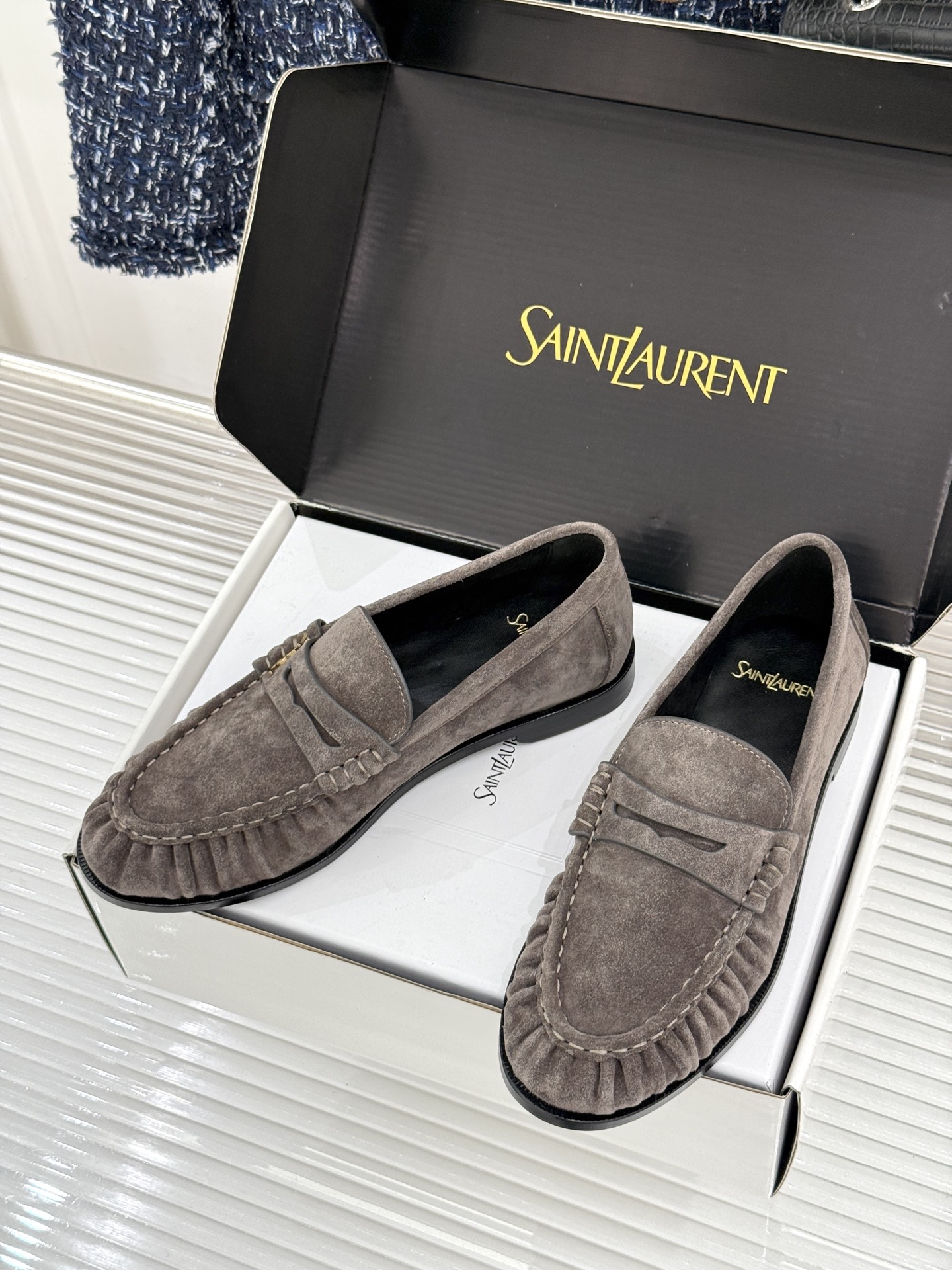 男码＋40（配原版飞机盒） Saint Lauren*YSL圣罗兰26WF新品 YSL小logo情侣款乐福鞋半拖 标志性
