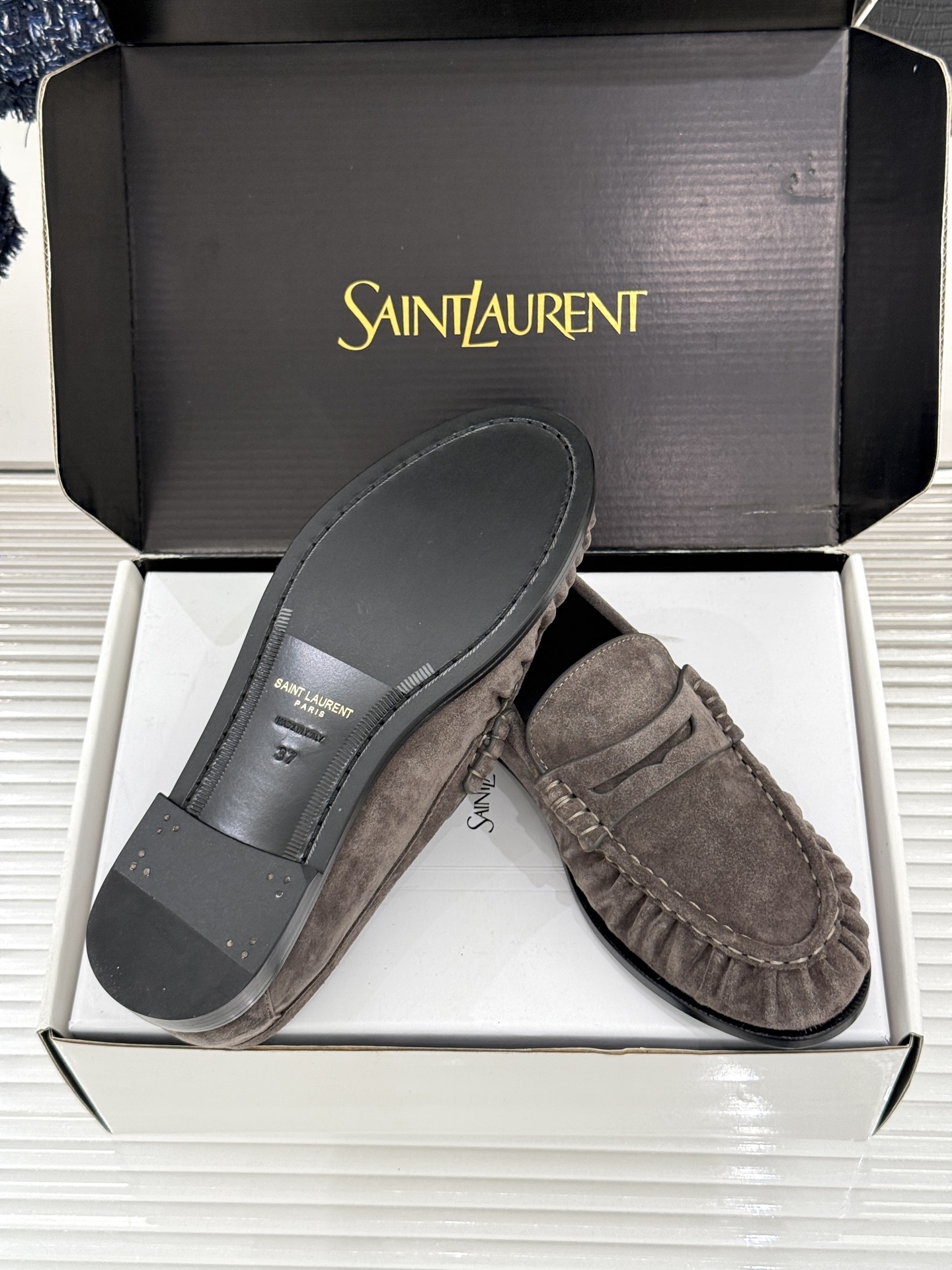 男码＋40（配原版飞机盒） Saint Lauren*YSL圣罗兰26WF新品 YSL小logo情侣款乐福鞋半拖 标志性