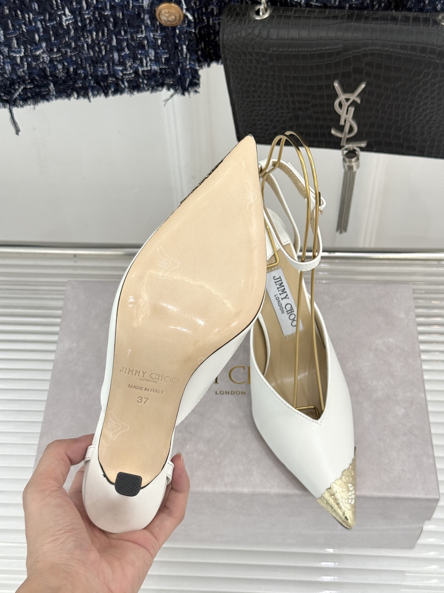 Jimmy Choo/吉米周26WF新品 皮面金属头高跟凉鞋 金属鞋头气场全开 亮面牛皮质感细腻高级 细高跟悄悄拉长比例