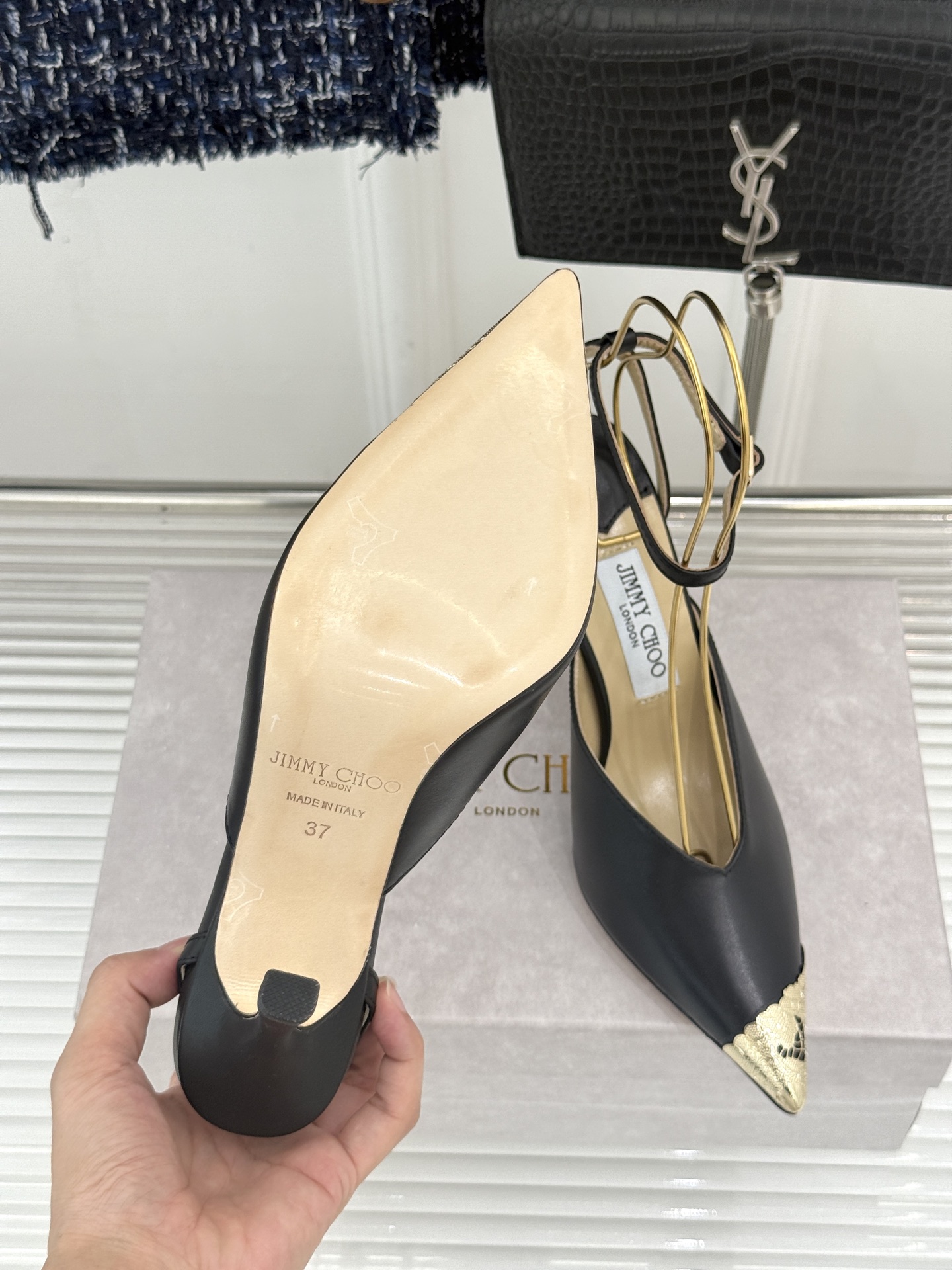 Jimmy Choo/吉米周26WF新品 皮面金属头高跟凉鞋 金属鞋头气场全开 亮面牛皮质感细腻高级 细高跟悄悄拉长比例