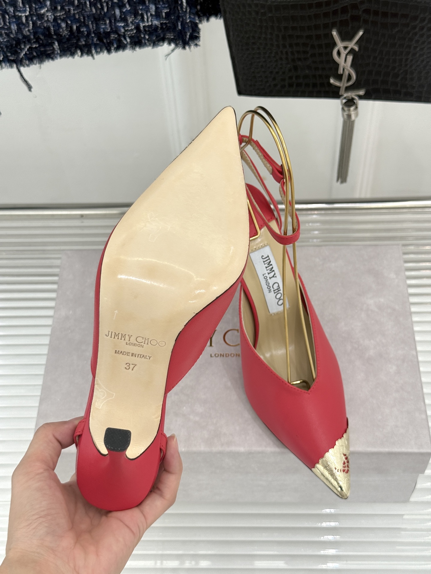 Jimmy Choo/吉米周26WF新品 皮面金属头高跟凉鞋 金属鞋头气场全开 亮面牛皮质感细腻高级 细高跟悄悄拉长比例