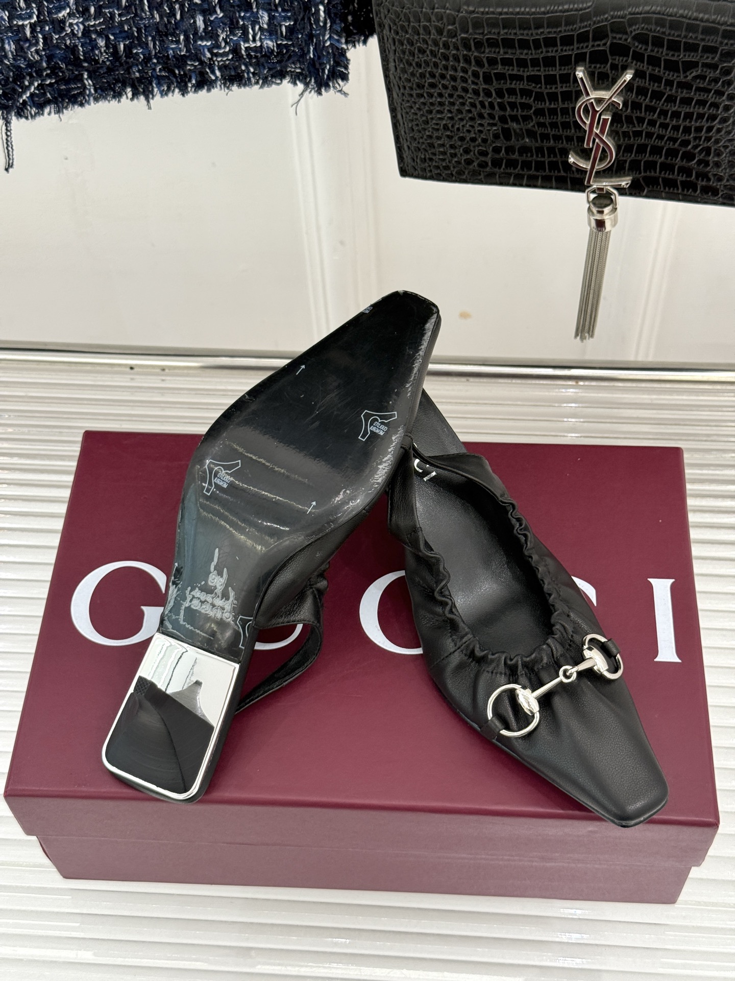 Gucci/古驰26WF新品马衔扣 小方头高跟凉鞋单鞋 金属马衔扣自带辨识度 小方头利落修饰脚型 小高跟稳当不累脚 包头