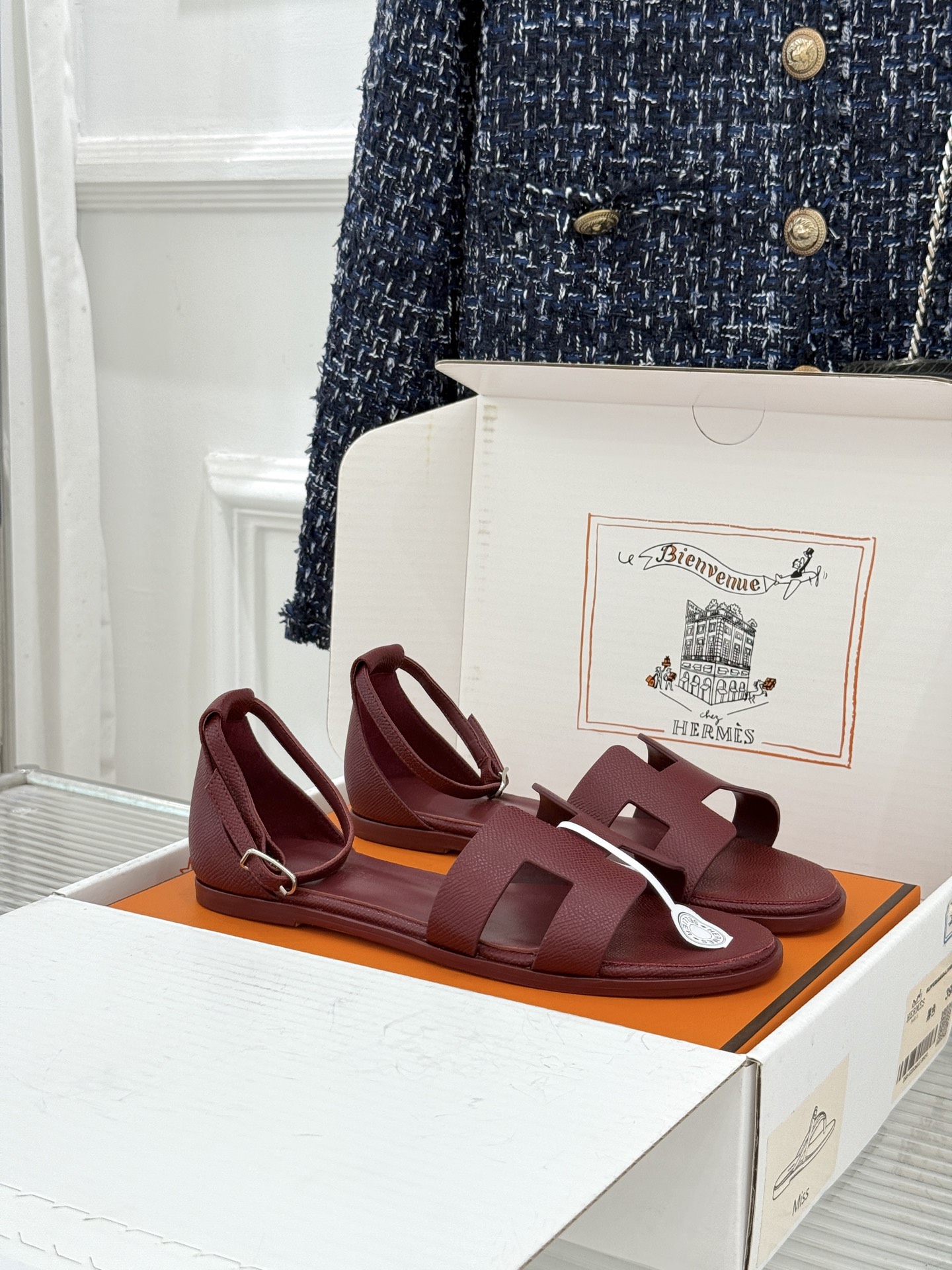 Hermes Burgundy H Ankle Strap Sandals