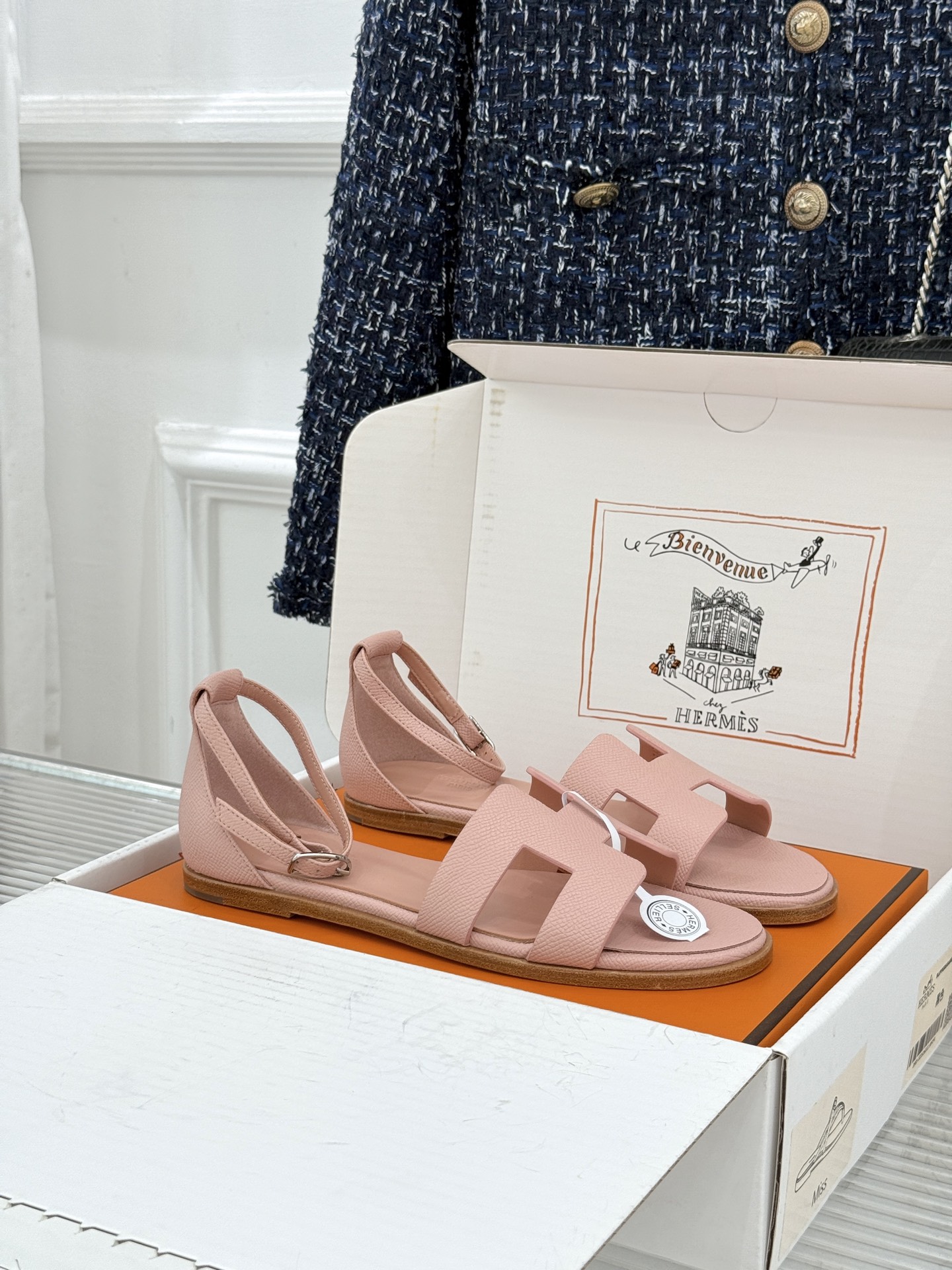 Hermes Pink H Ankle Strap Sandals