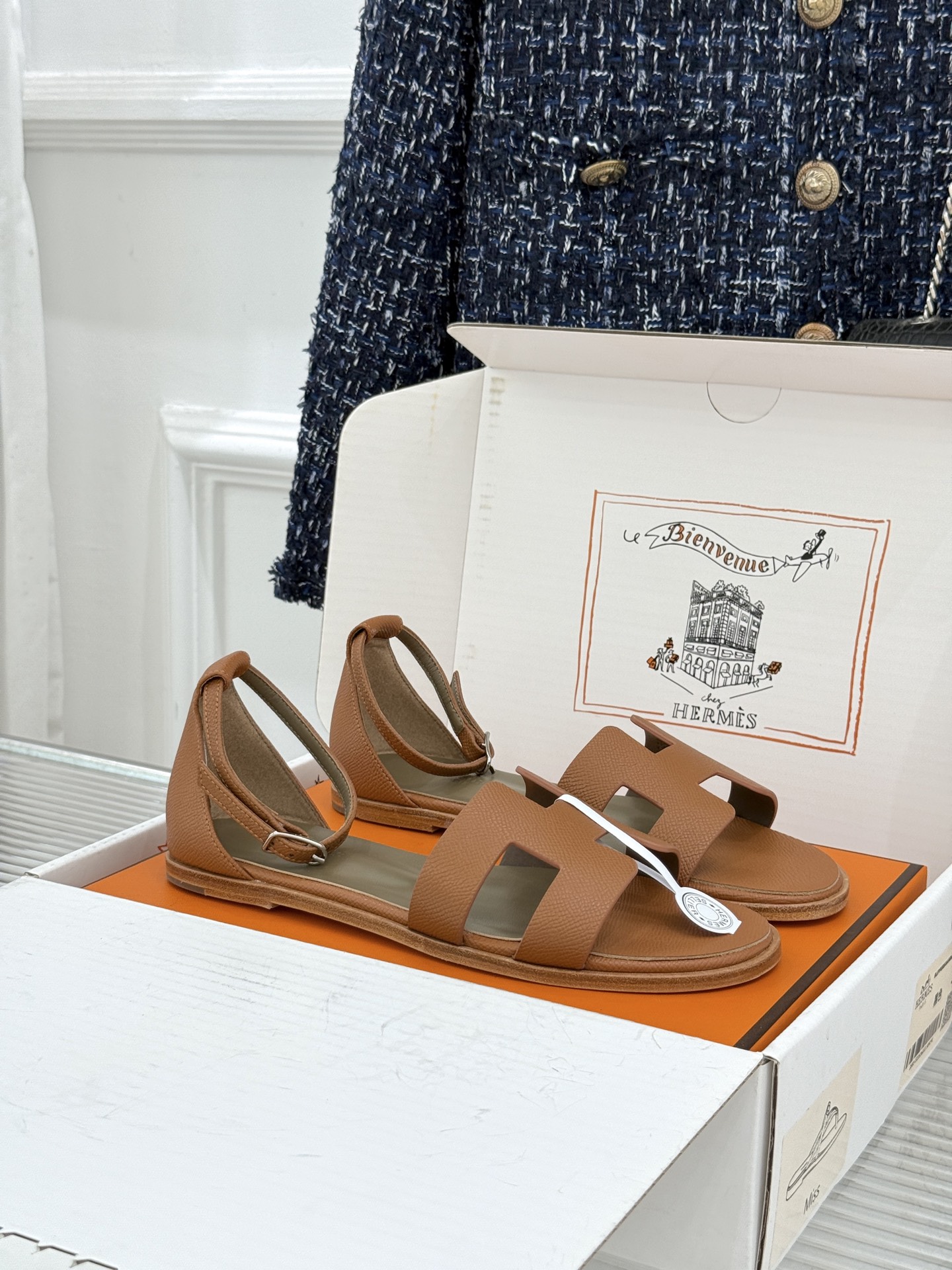 Hermes Tan H Ankle Strap Sandals