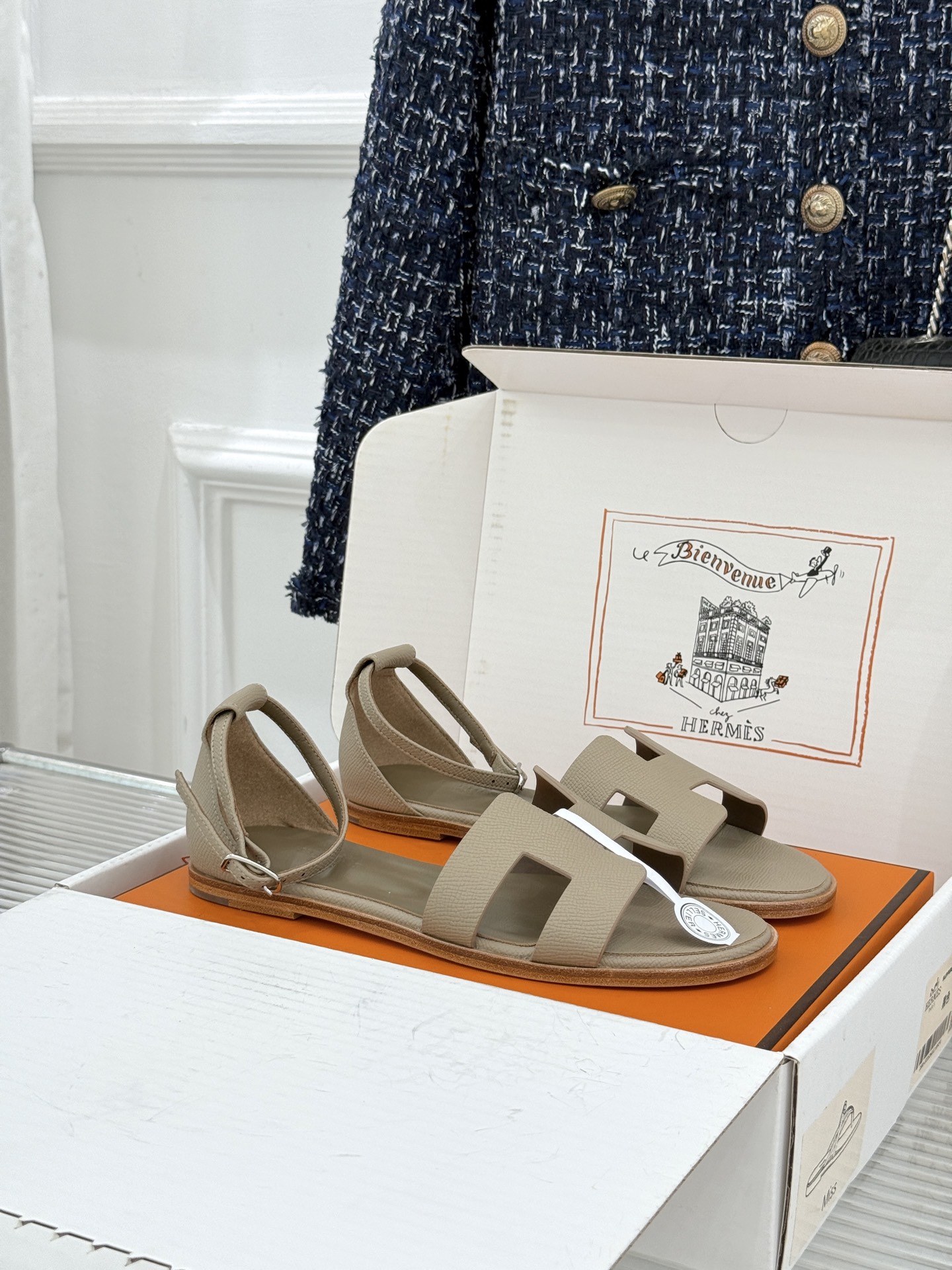 Hermes Beige H Ankle Strap Sandals