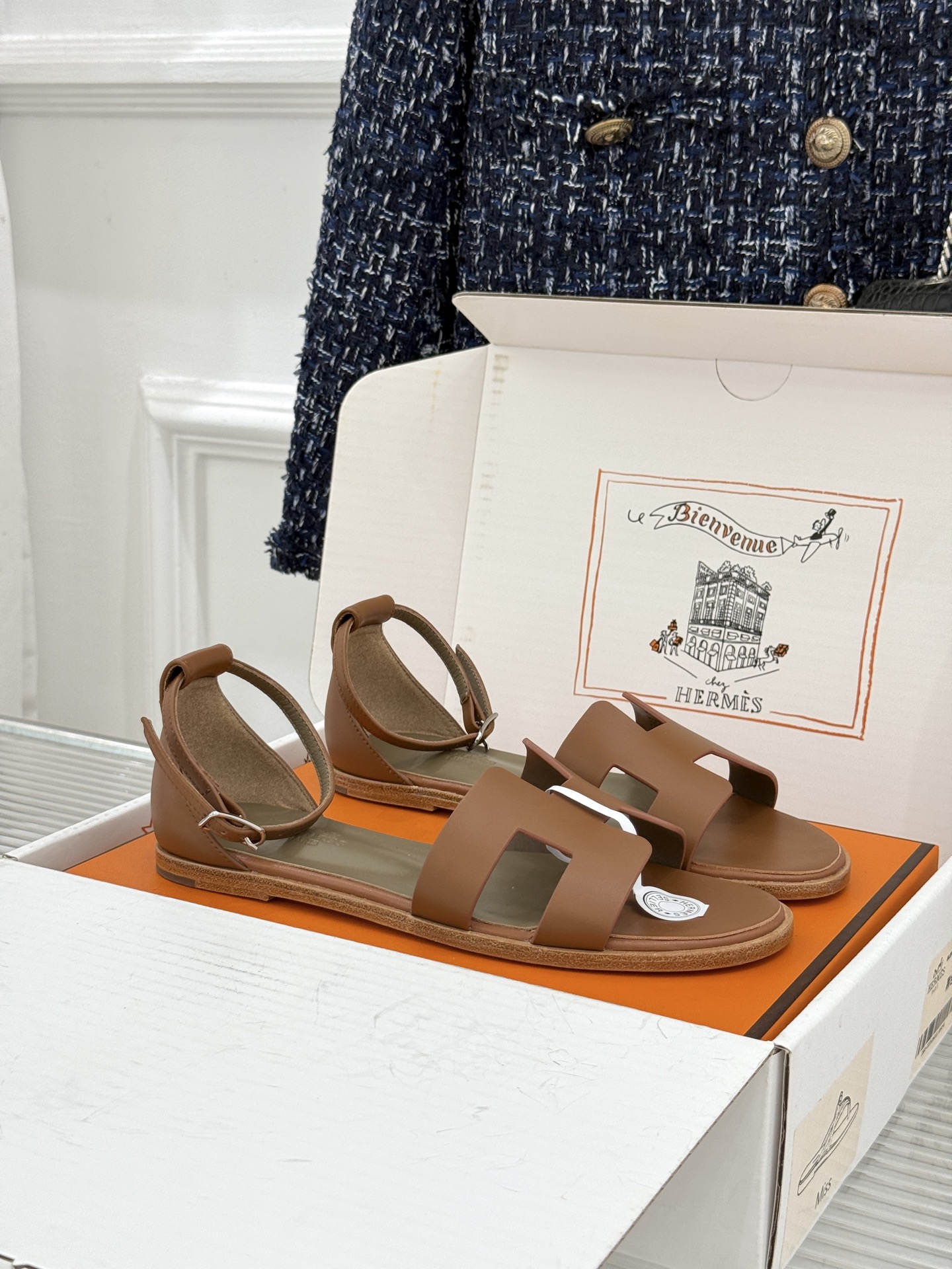 Hermes Tan H Ankle Strap Sandals