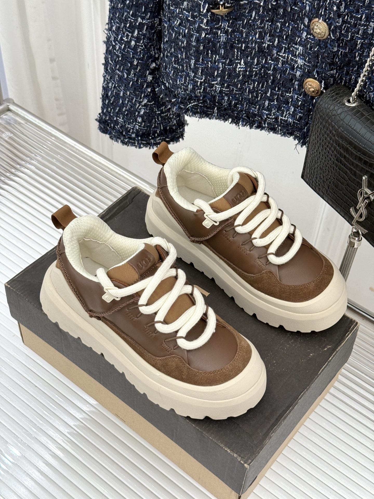（男码➕10） UGG 26WF新品复古厚底拼色 情侣款系带增高休闲鞋运动鞋 复古拼色质感拉满 厚底增高秒变大长腿 系带