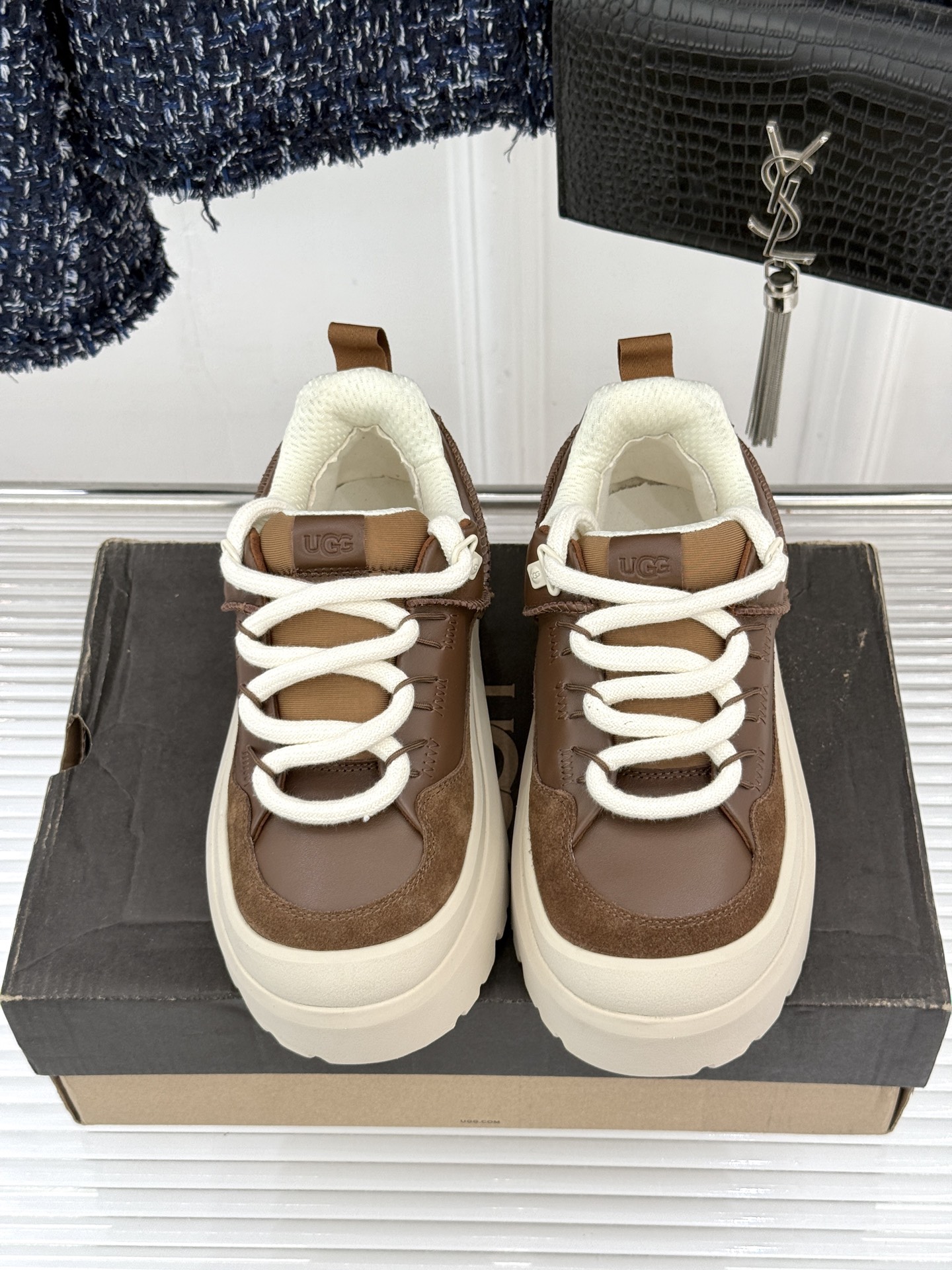 （男码➕10） UGG 26WF新品复古厚底拼色 情侣款系带增高休闲鞋运动鞋 复古拼色质感拉满 厚底增高秒变大长腿 系带