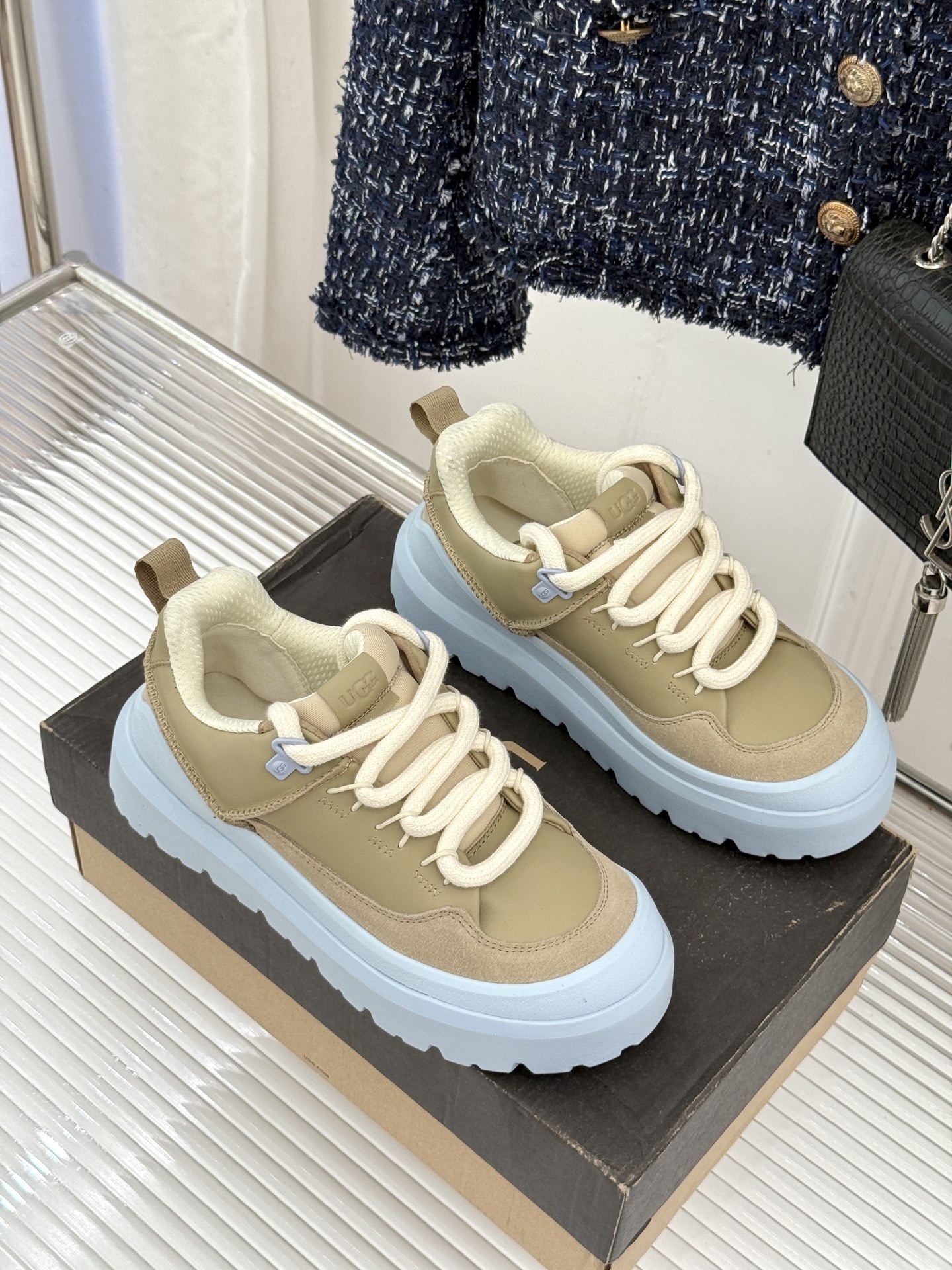 （男码➕10） UGG 26WF新品复古厚底拼色 情侣款系带增高休闲鞋运动鞋 复古拼色质感拉满 厚底增高秒变大长腿 系带