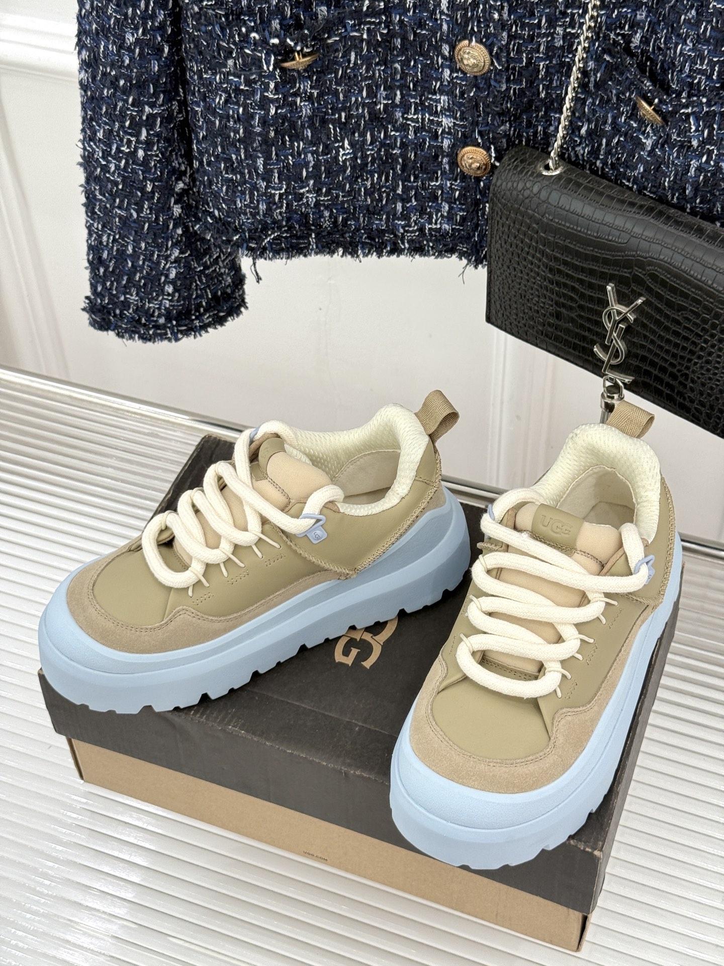 （男码➕10） UGG 26WF新品复古厚底拼色 情侣款系带增高休闲鞋运动鞋 复古拼色质感拉满 厚底增高秒变大长腿 系带