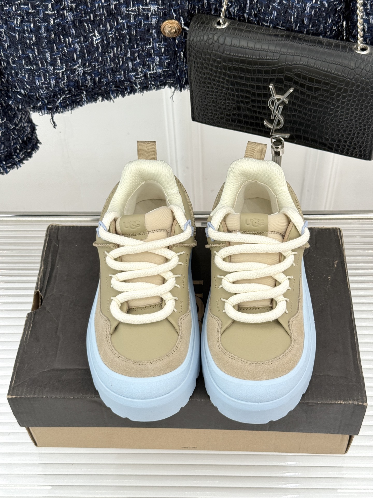 （男码➕10） UGG 26WF新品复古厚底拼色 情侣款系带增高休闲鞋运动鞋 复古拼色质感拉满 厚底增高秒变大长腿 系带