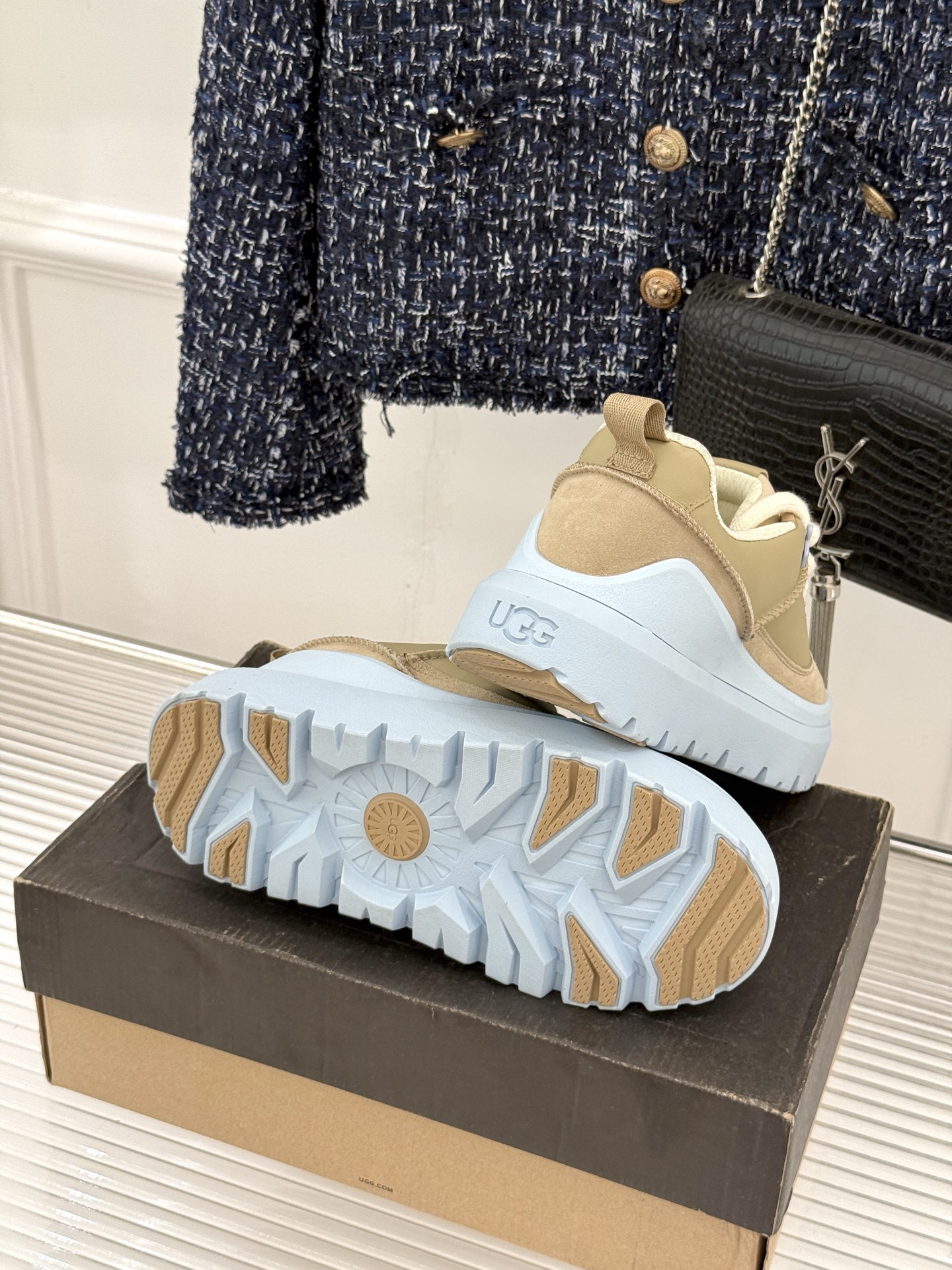 （男码➕10） UGG 26WF新品复古厚底拼色 情侣款系带增高休闲鞋运动鞋 复古拼色质感拉满 厚底增高秒变大长腿 系带