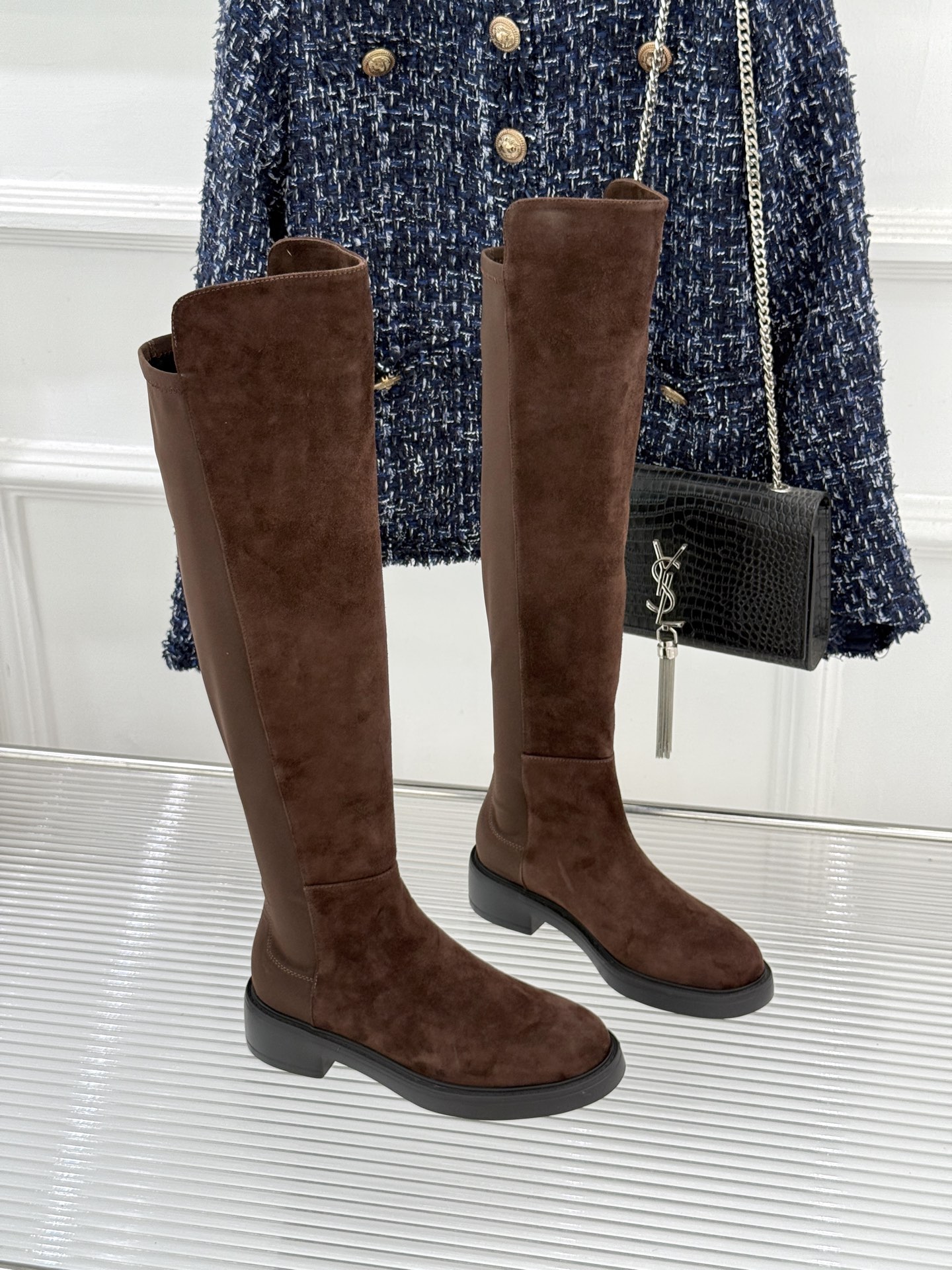 stuart weitzman/SW经典杨幂同款 过膝5050厚底弹力靴 杨幂同款真的封神 皮弹拼接贴合不挑腿 厚底增高