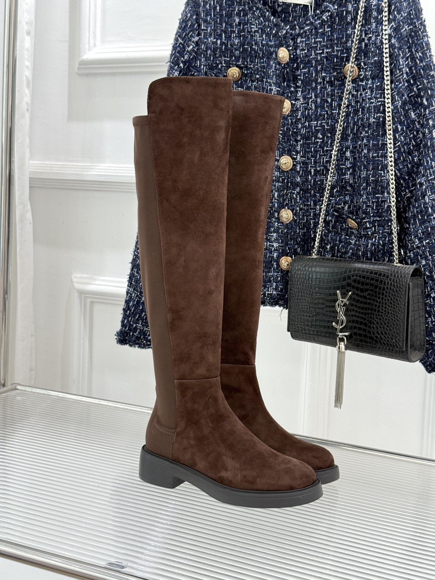 stuart weitzman/SW经典杨幂同款 过膝5050厚底弹力靴 杨幂同款真的封神 皮弹拼接贴合不挑腿 厚底增高