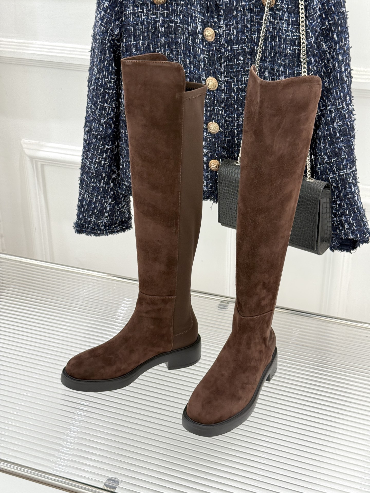 stuart weitzman/SW经典杨幂同款 过膝5050厚底弹力靴 杨幂同款真的封神 皮弹拼接贴合不挑腿 厚底增高