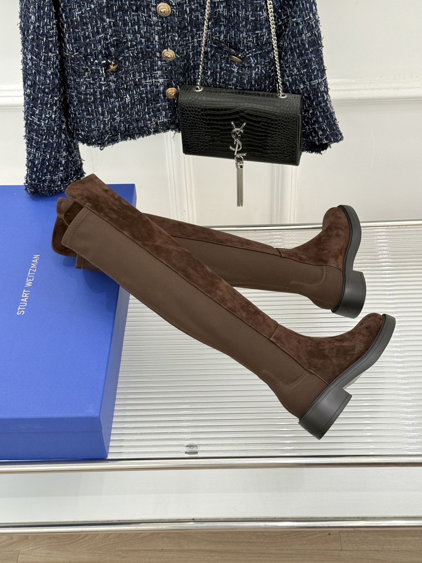 stuart weitzman/SW经典杨幂同款 过膝5050厚底弹力靴 杨幂同款真的封神 皮弹拼接贴合不挑腿 厚底增高
