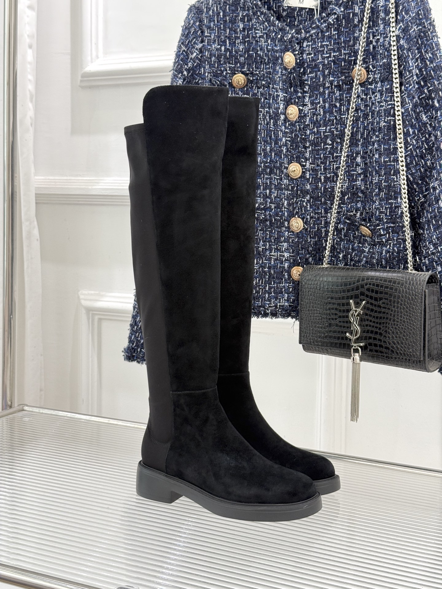 stuart weitzman/SW经典杨幂同款 过膝5050厚底弹力靴 杨幂同款真的封神 皮弹拼接贴合不挑腿 厚底增高