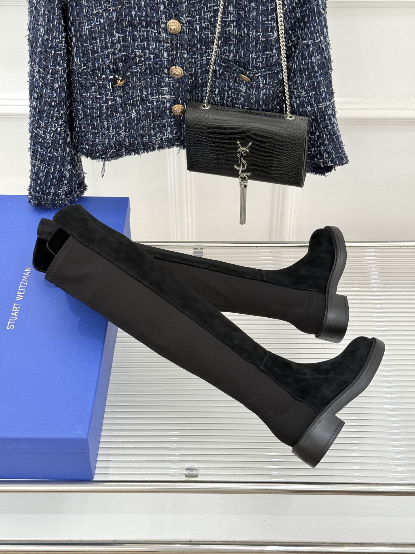 stuart weitzman/SW经典杨幂同款 过膝5050厚底弹力靴 杨幂同款真的封神 皮弹拼接贴合不挑腿 厚底增高