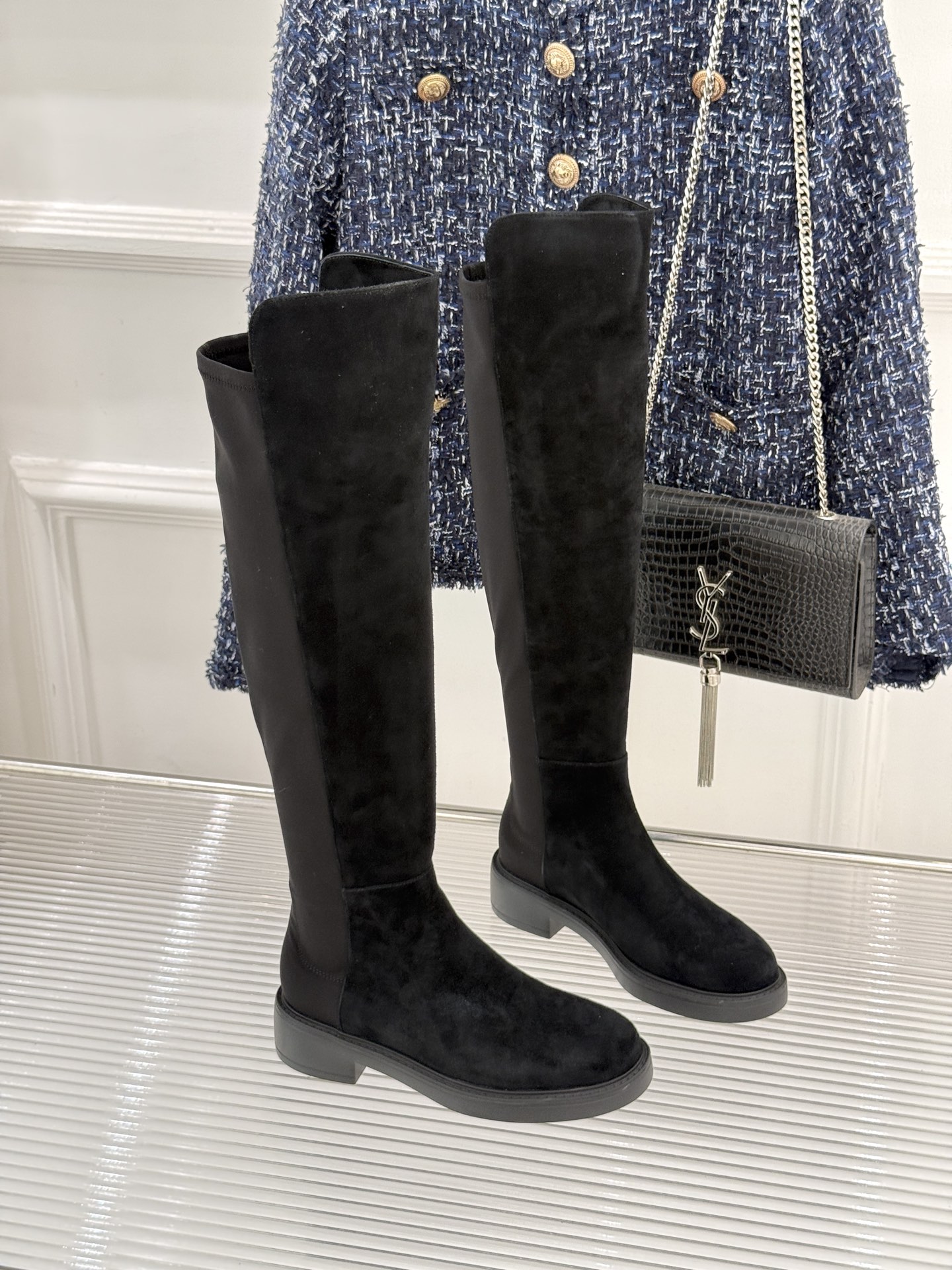 stuart weitzman/SW经典杨幂同款 过膝5050厚底弹力靴 杨幂同款真的封神 皮弹拼接贴合不挑腿 厚底增高