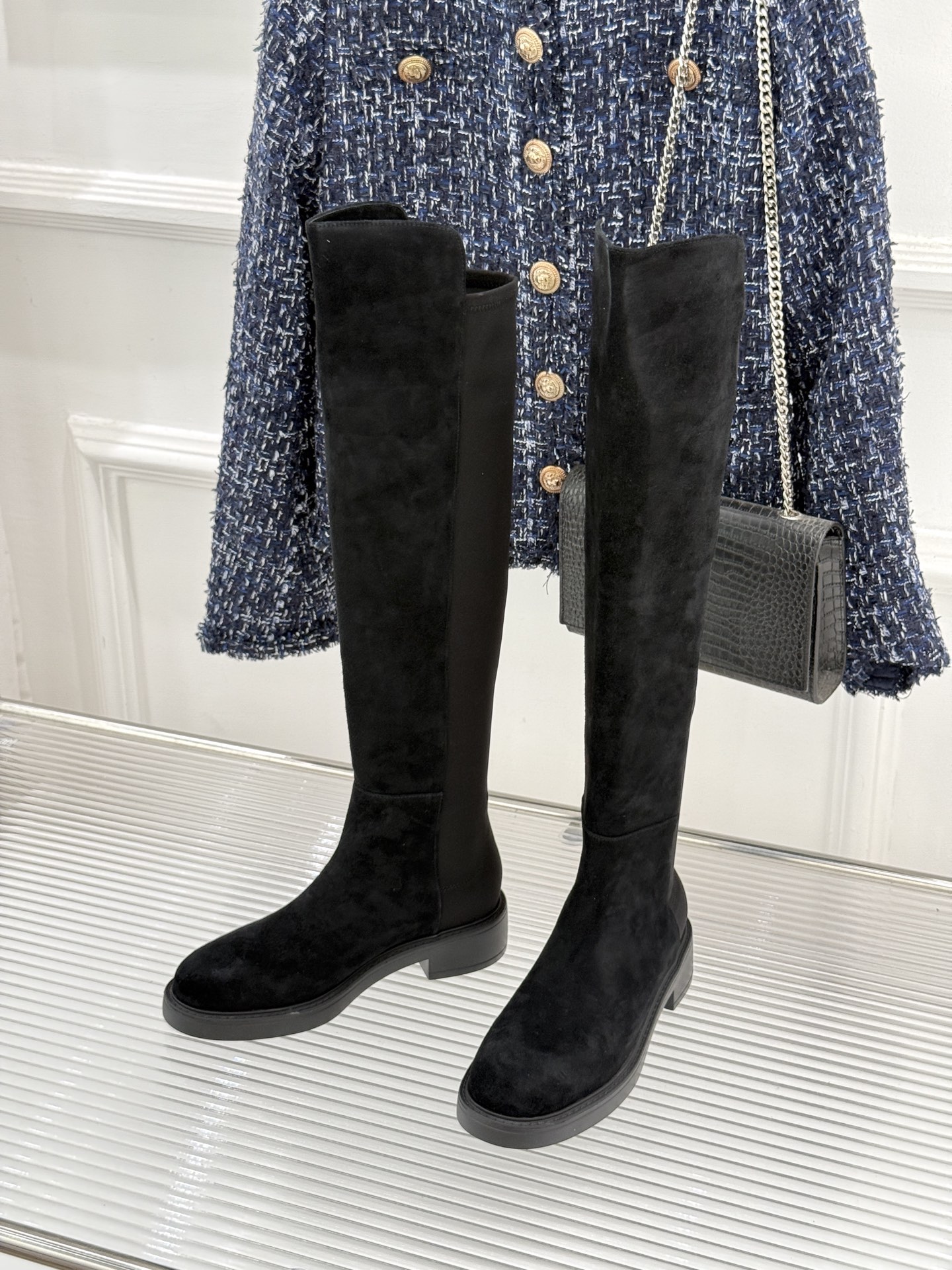 stuart weitzman/SW经典杨幂同款 过膝5050厚底弹力靴 杨幂同款真的封神 皮弹拼接贴合不挑腿 厚底增高