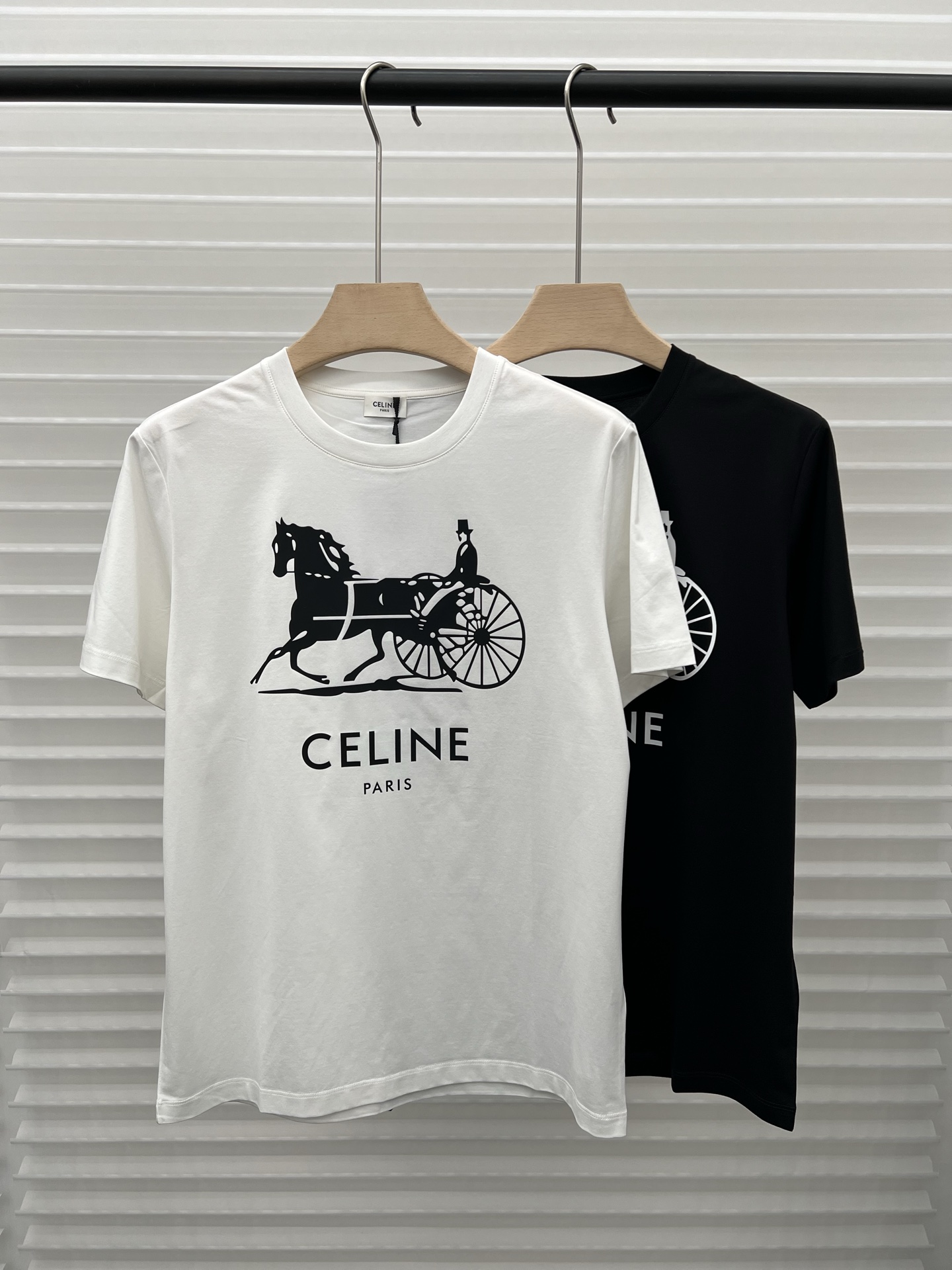 Celine White Carriage Graphic T-Shirt