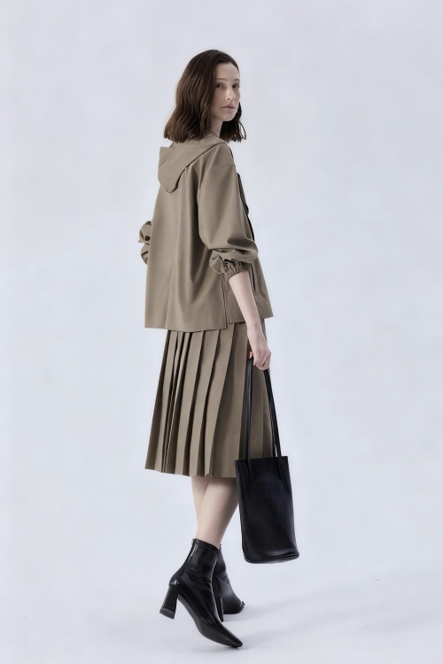 Hooded Academic Style Set with Rabbit Ear Tie, Elastic Waist and Pleated Skirt 1 Hooded Academic Style Set with Rabbit Ear Tie, Elastic Waist and Pleated Skirt