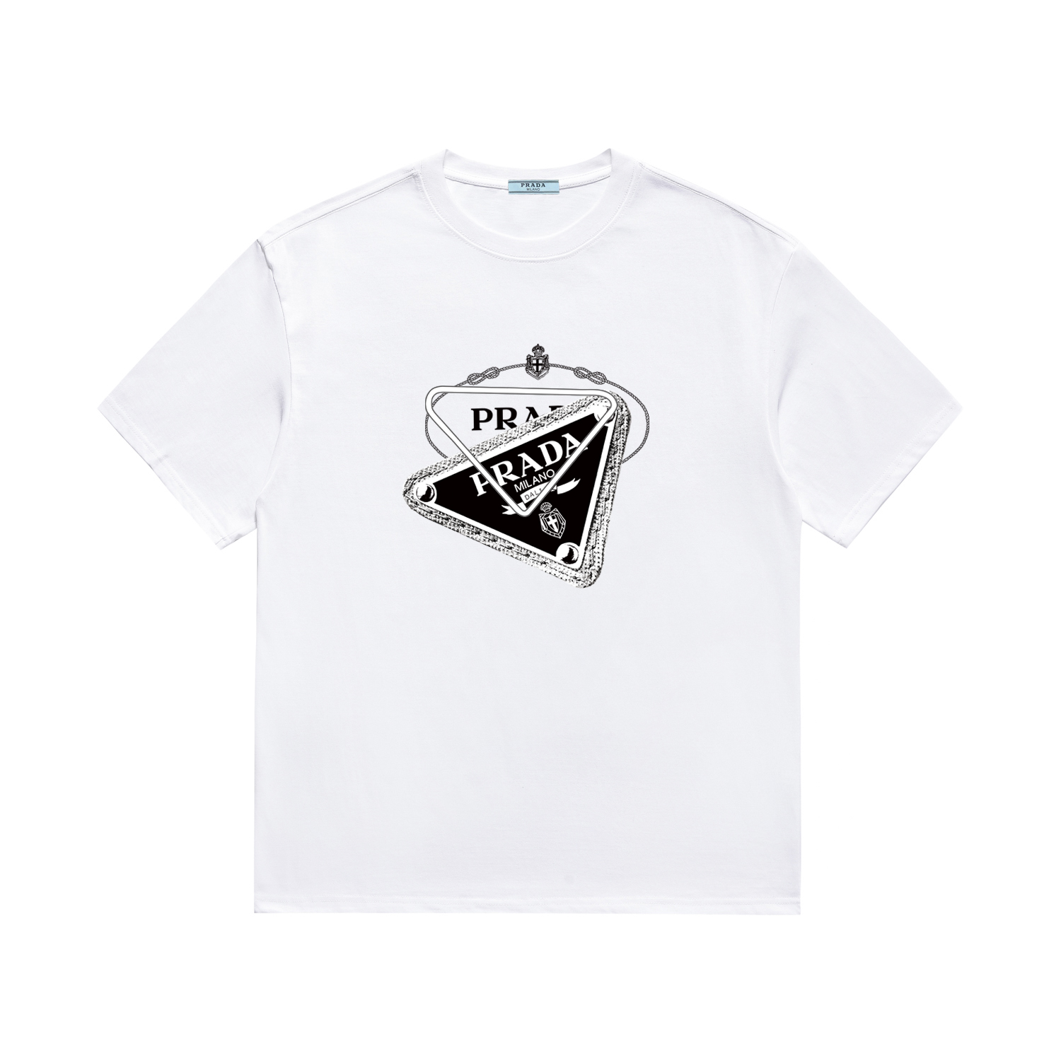 《Alta calidad》 PRADA Prada mismo estilo oficial camiseta de manga corta nueva temporada primavera-verano 2024 estampado…