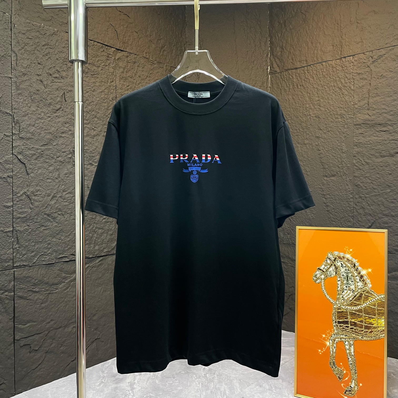 PRA* Pula* camiseta de manga corta, nueva temporada primavera/verano 24, estampado tridimensional de silicona, algodón …