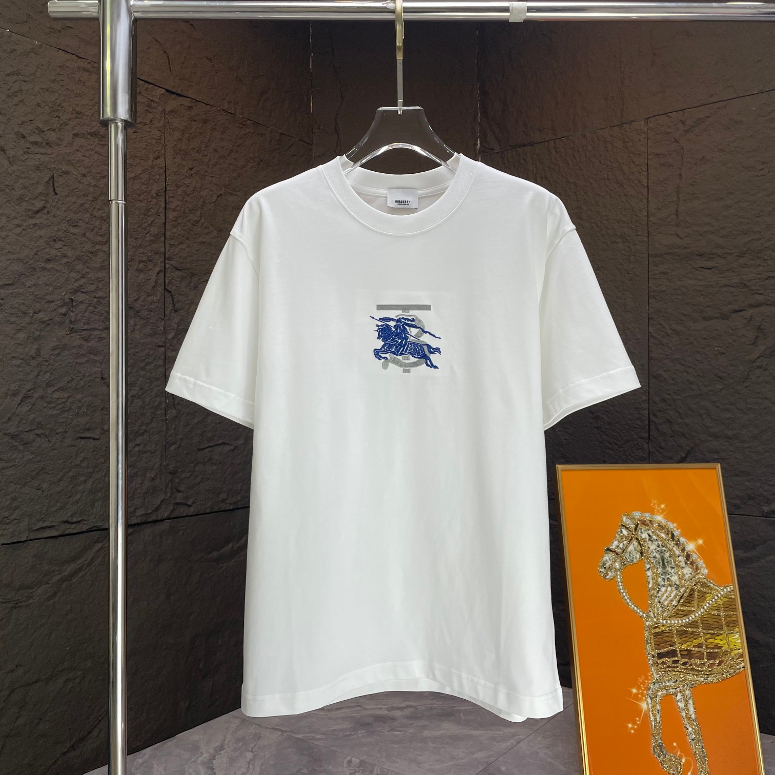 BURBER* Burberry* camiseta de manga corta nueva para primavera/verano 2025. Algodón pesado con logo bordado. Colores: n…