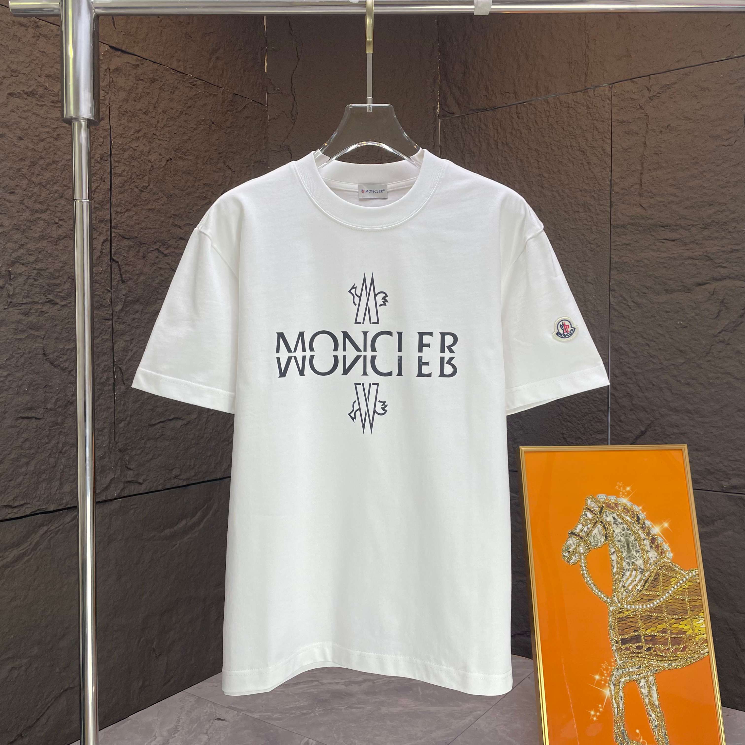 MONCL* Montclair* Nueva temporada primavera-verano 2025, camiseta de manga corta de algodón puro pesado con estampado d…