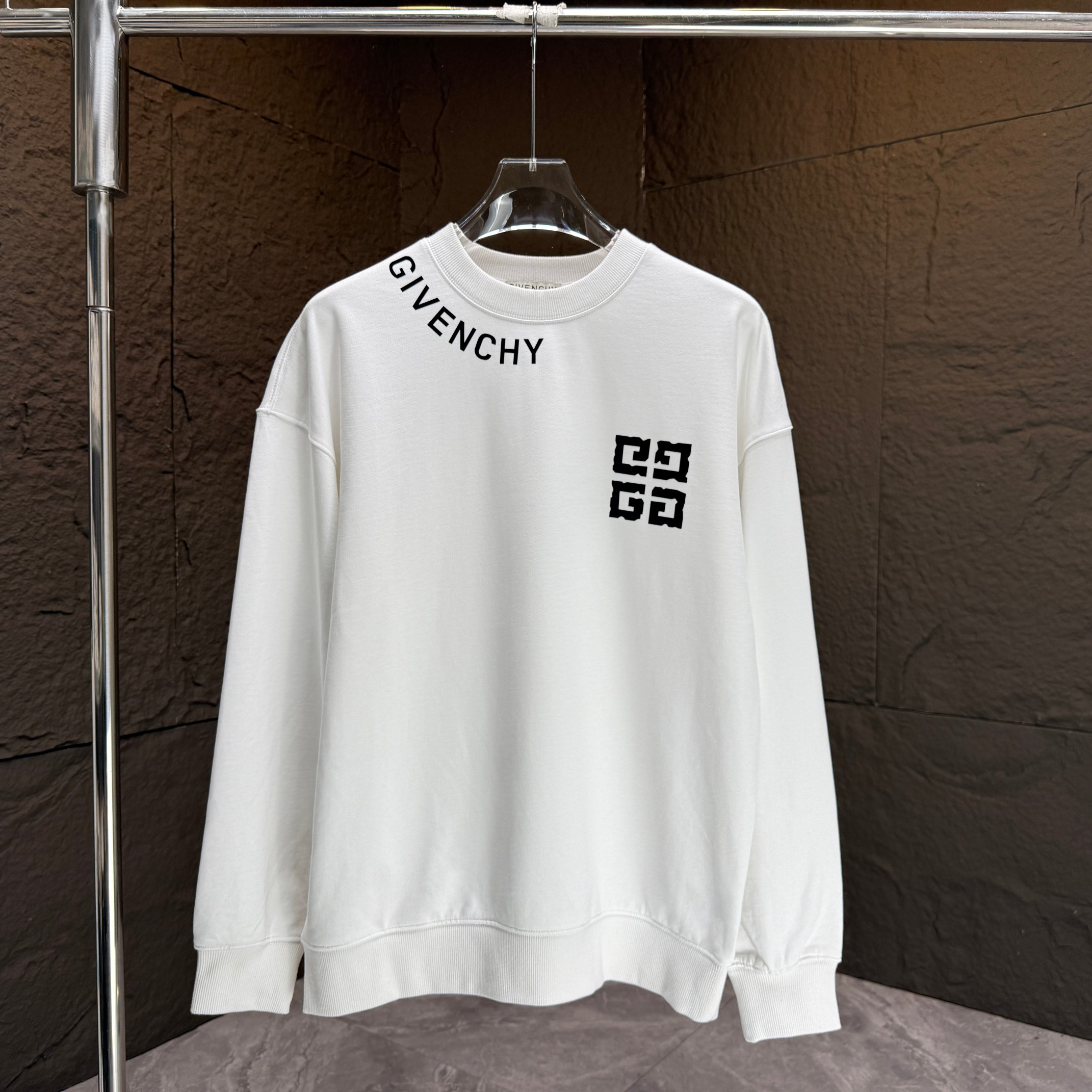 GIVENCH* 纪梵希* Nueva colección Otoño-Invierno 2025 Sudadera de cuello redondo con logo de letras en felpa de 400g de alg…