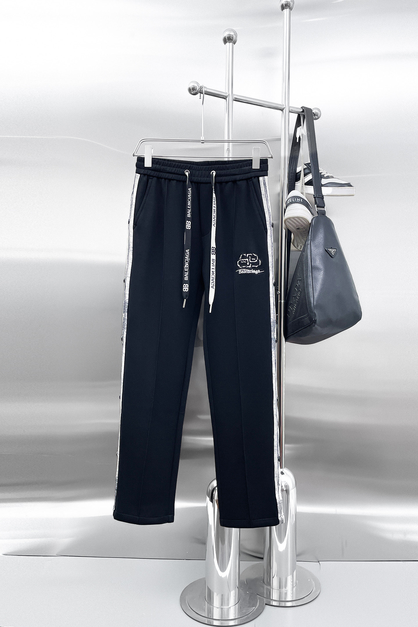 Balenciaga Black Logo Drawstring Pants
