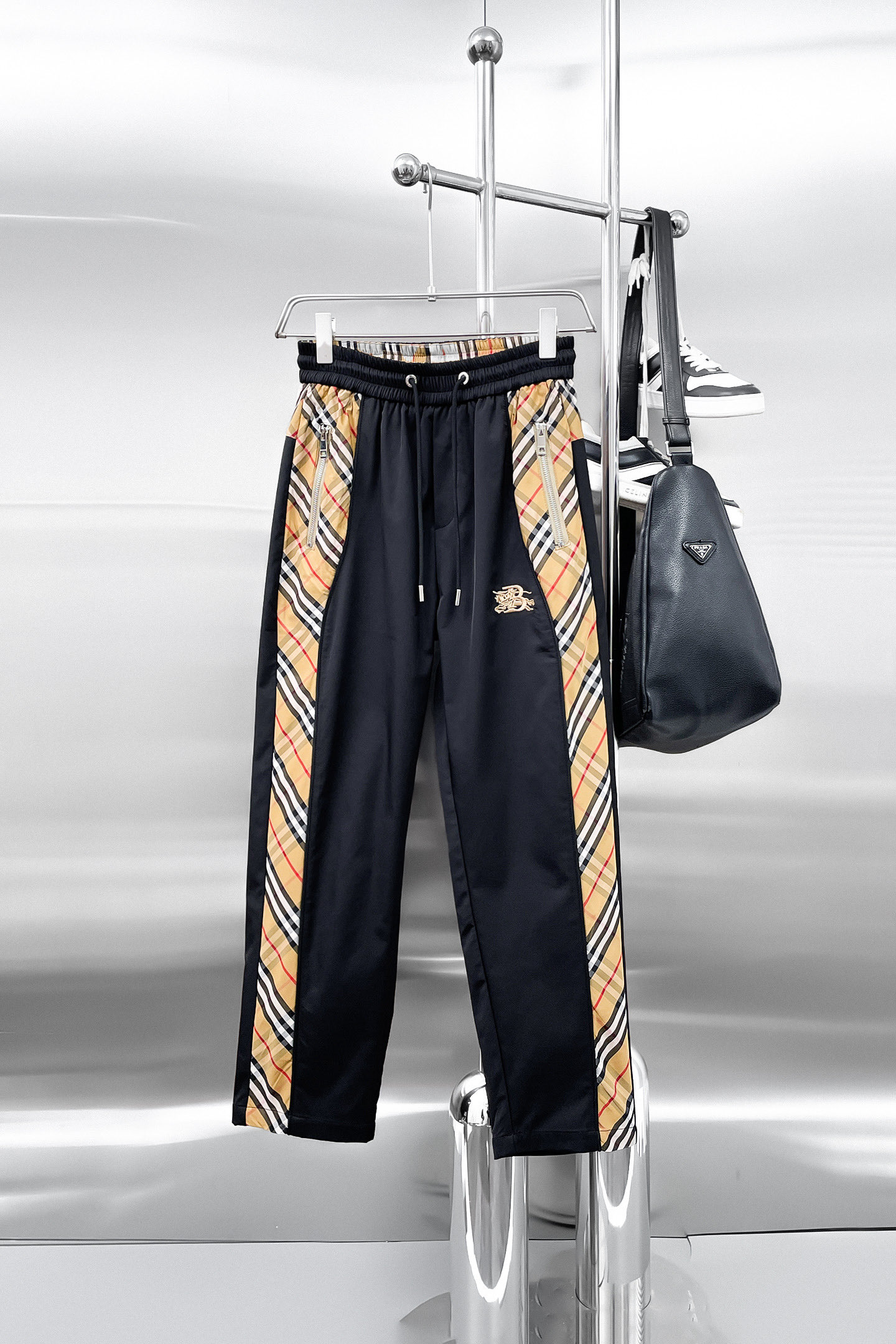 Burberry Black Check Panel Track Pants