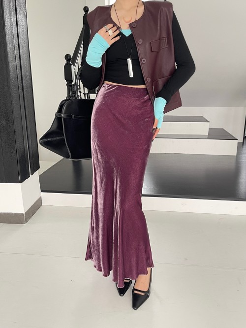 Elegant Women's Silk Velvet Mermaid Skirt - Summer Early Autumn Collection 1 Elegant Women's Silk Velvet Mermaid Skirt - Summer Early Autumn Collection