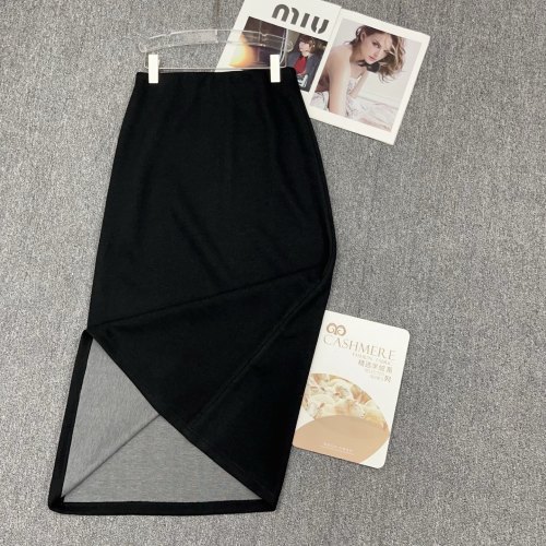 Elegant Women's High Waist Cashmere Blend Midi Skirt with Side Slit Design 1 Elegant Women's High Waist Cashmere Blend Midi Skirt with Side Slit Design