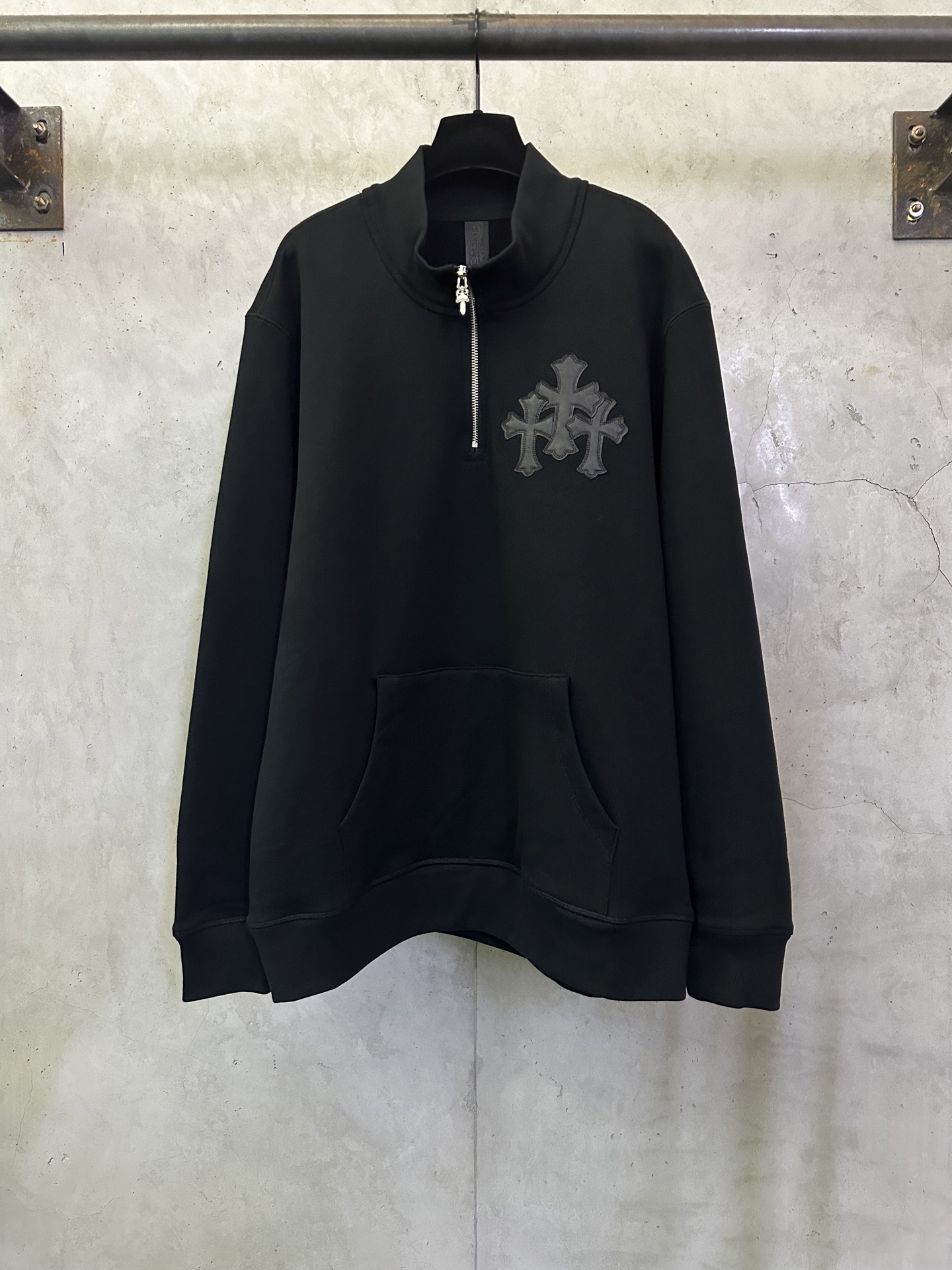 Chrome Hearts Chrome Hearts克罗心 25SS 贴皮十字半拉链长袖卫衣