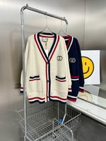 1:1 Clone
 Gucci Clothing Cardigans Coats & Jackets Knit Sweater Sweatshirts Beige White Embroidery Unisex Knitting Winter Collection Long Sleeve