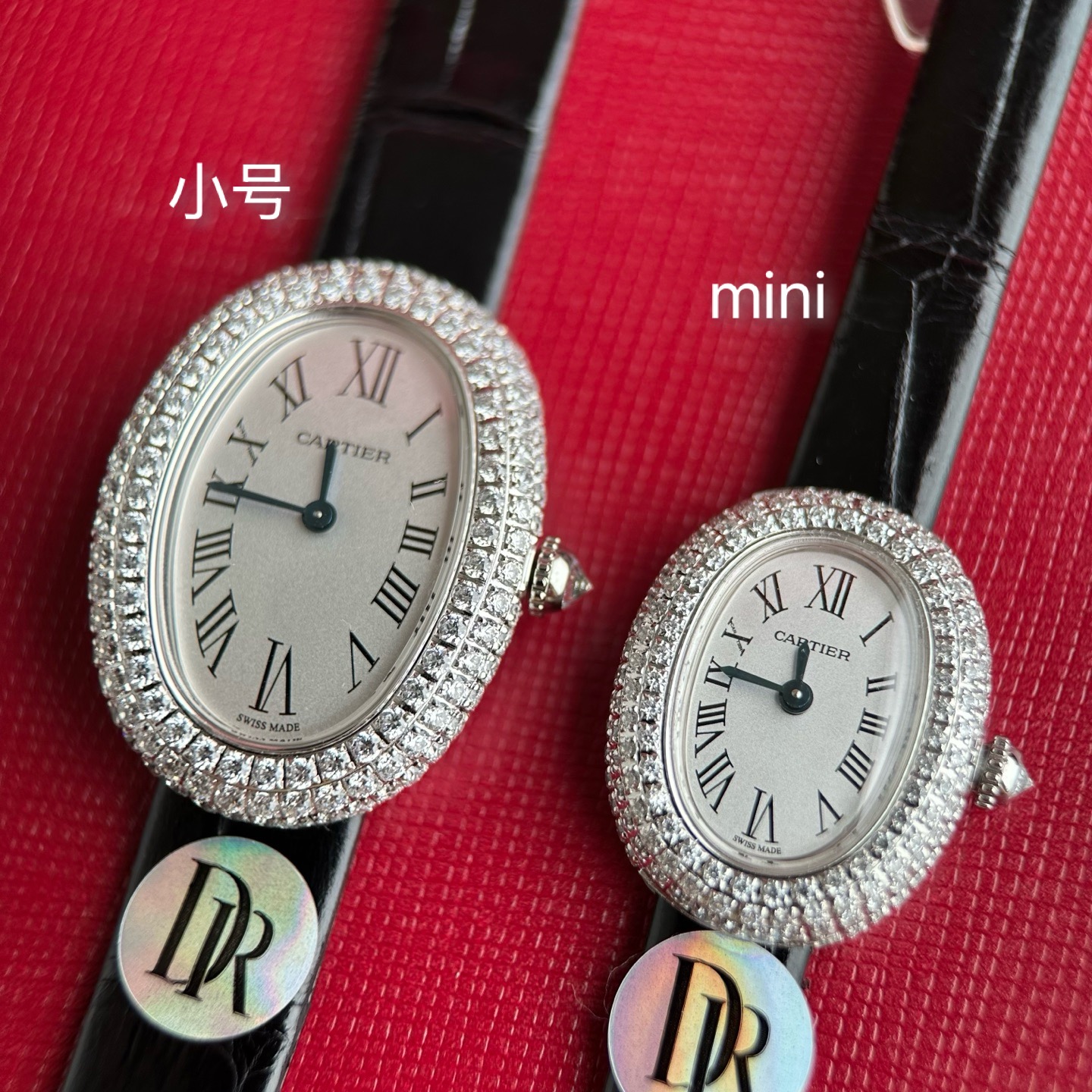 NO:641531,DR Cartier bathtub in platinum with diamonds, small and mini size comparison, high-definition illustration (American crocodile version),,cartier19860909DR卡地亚浴缸白金满钻,小号与mini尺寸对比,高清图示（美洲鳄鱼版）,,cartier,Watch