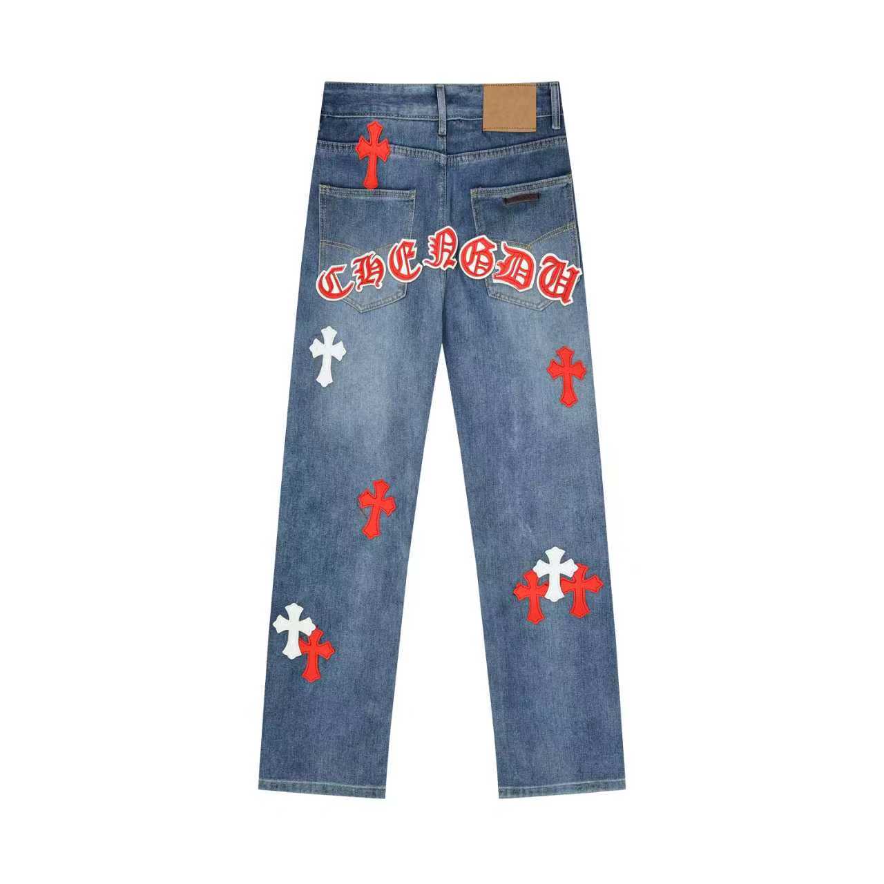 Chrome Hearts Chrome Hearts/克罗心 彩皮十字架水洗色布 牛仔长裤