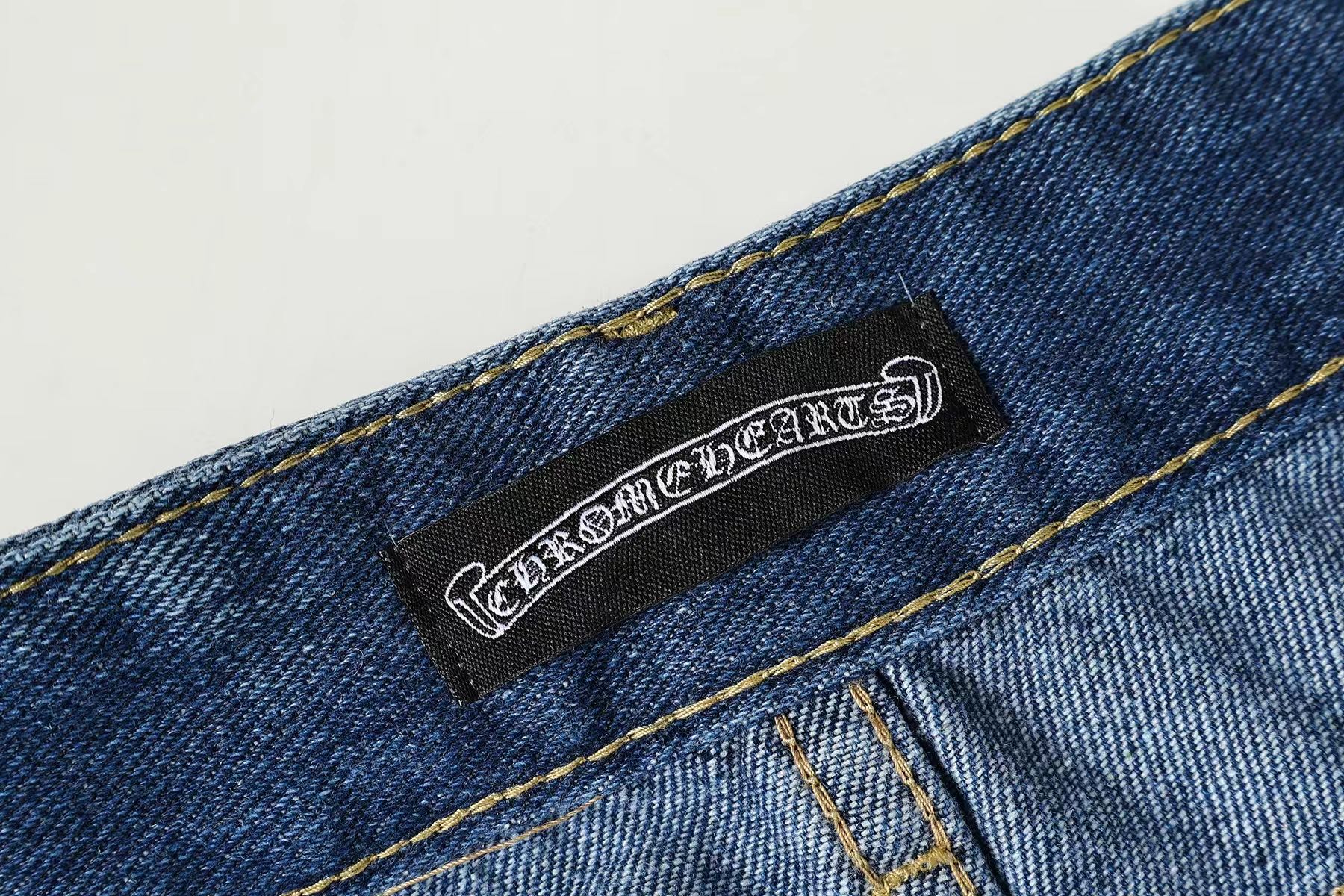 Chrome Hearts Chrome Hearts/克罗心 彩皮十字架水洗色布 牛仔长裤