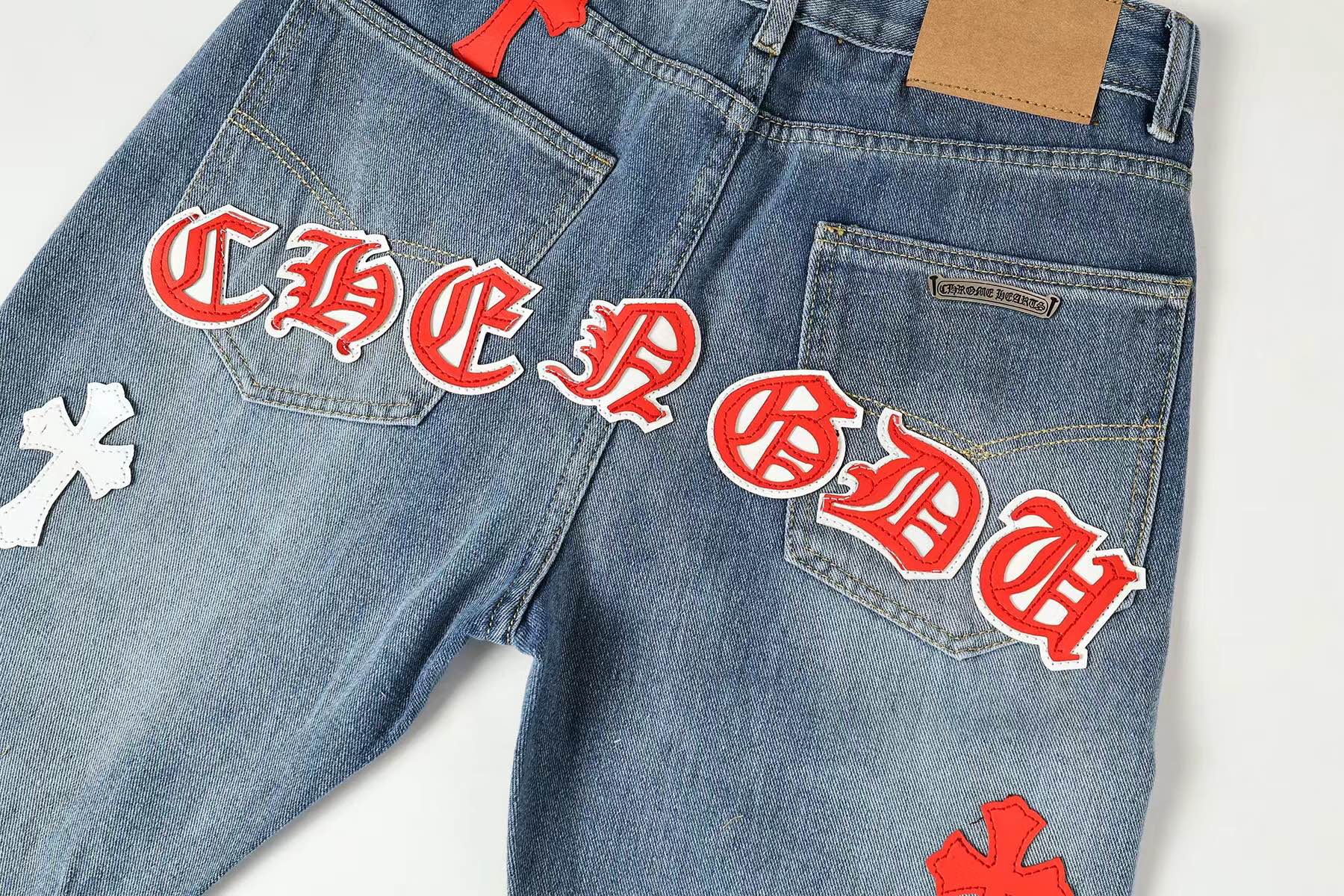Chrome Hearts Chrome Hearts/克罗心 彩皮十字架水洗色布 牛仔长裤