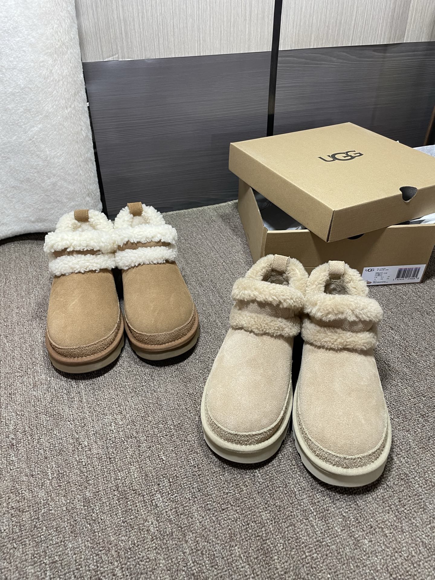 上新❤️UGG溢毛低帮，颜色：栗色，芥菜色码数35～40。可订41官网同款，拼接羊羔毛，毛茸茸，感觉萌萌