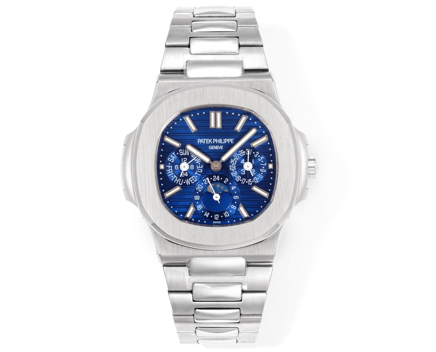 NO:340730,White gold diamond new buckle Patek Philippe 5740/1G-001 - Super complex multi-function Nautilus debuted. The first Nautilus complex watch launched so far is creating a casual sports watch with super complex technology. 1 Small body panels with large energy of 40MM. All the following functions are: the window on the left displays the year, the window on the right displays the month, the window on the right displays the week, the month at 9 o'clock, and the moon phase display disc at 6 o'clock. 2 The movement uses a replica Cal.240 automatic winding movement, which perfectly interprets the functions while realizing the appearance. 3 The modification master independent watchmaker participates in the customization of the modified dial colors, giving the unique watch an interesting soul!  ,19860909白 金 钻 新扣 百达.翡丽5740/1G-001--超复杂多功能鹦鹉螺重磅登场,迄今推出的首款Nautilus复杂腕表,以超复杂的工艺技术打造休闲运动腕表. 1小身板大能量40MM 尽揽以下功能∶左边窗口位置显示年份,右边窗口位置显示月份、9点位置处是星期、3点位置处是月份以及6点位置处是24小时与月相显示盘. 2机芯采用复刻版Cal.240自动上链机芯,在实现外观的逼真前提下,功能一并完美诠释. 3改装大师独立制表人,倾情参与定制改装表盘颜色,给予独一无二的腕表增添有趣的灵魂！,,Watch