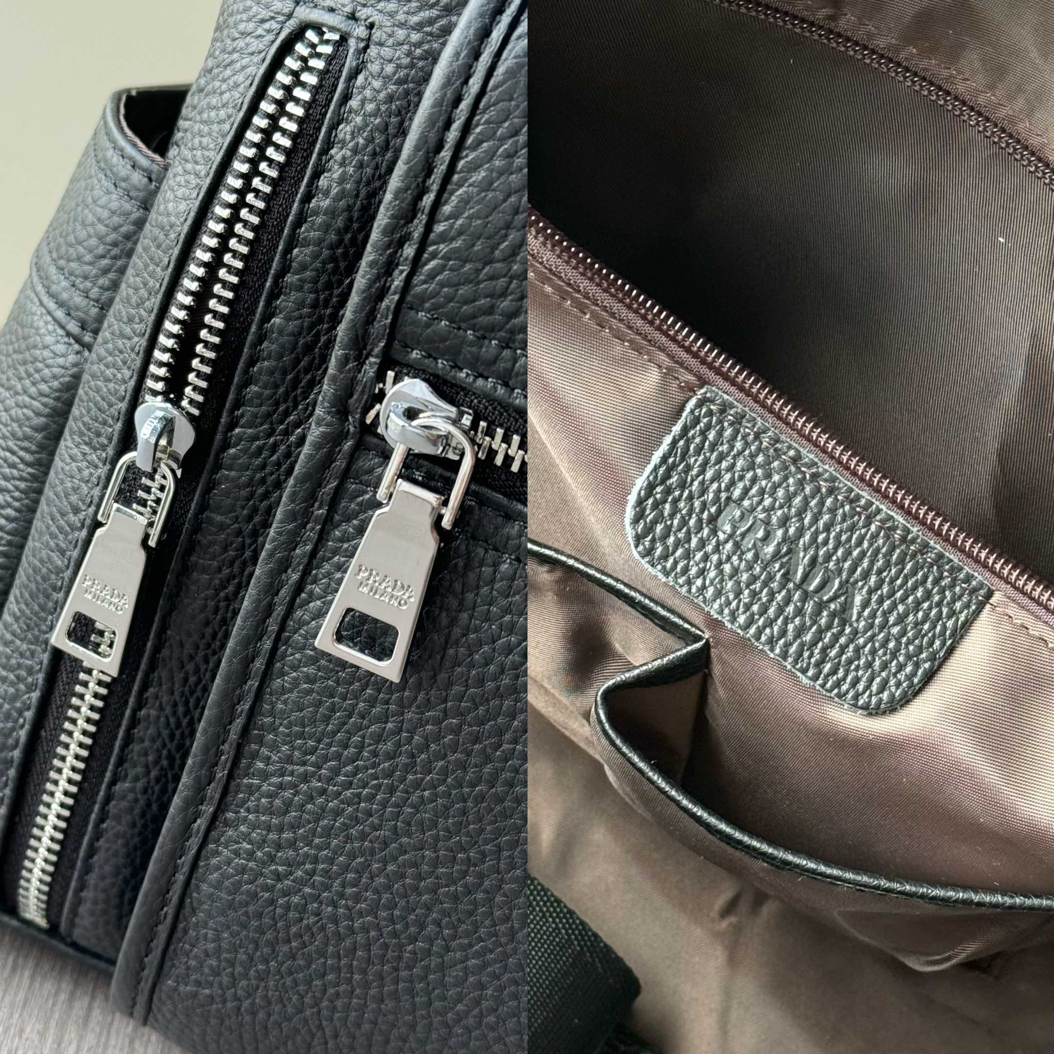 Prada 意大利进口头层小牛皮荔枝纹超高清五金logo标志、高端古铜色五金、专用高档里布、