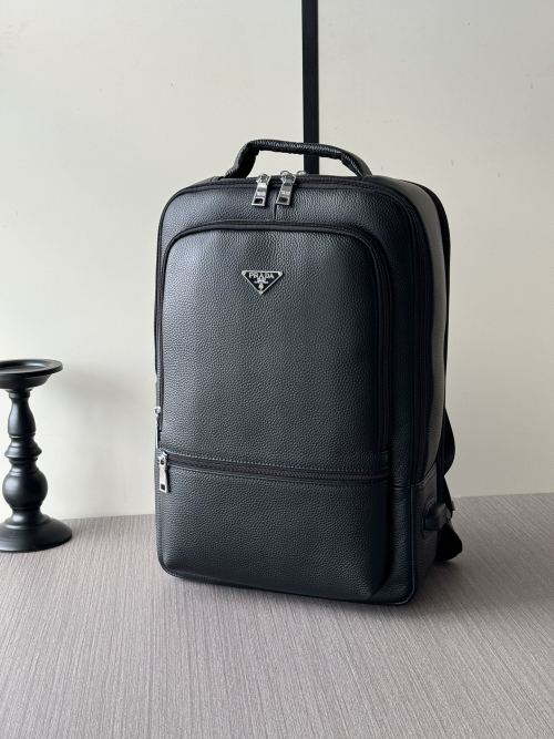 Prada Leather Backpack Multi-Pocket Travel Bag - Black, 42-29-16 cm 1 Prada Leather Backpack Multi-Pocket Travel Bag - Black, 42-29-16 cm