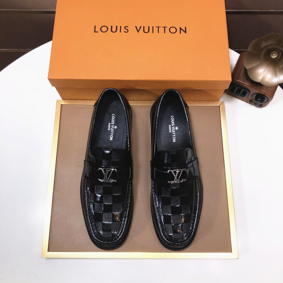 Fábrica [LV] (forro de vaca completo de alta gama) 🍀 Los últimos zapatos de traje de negocios de cuero genuino de LV s…