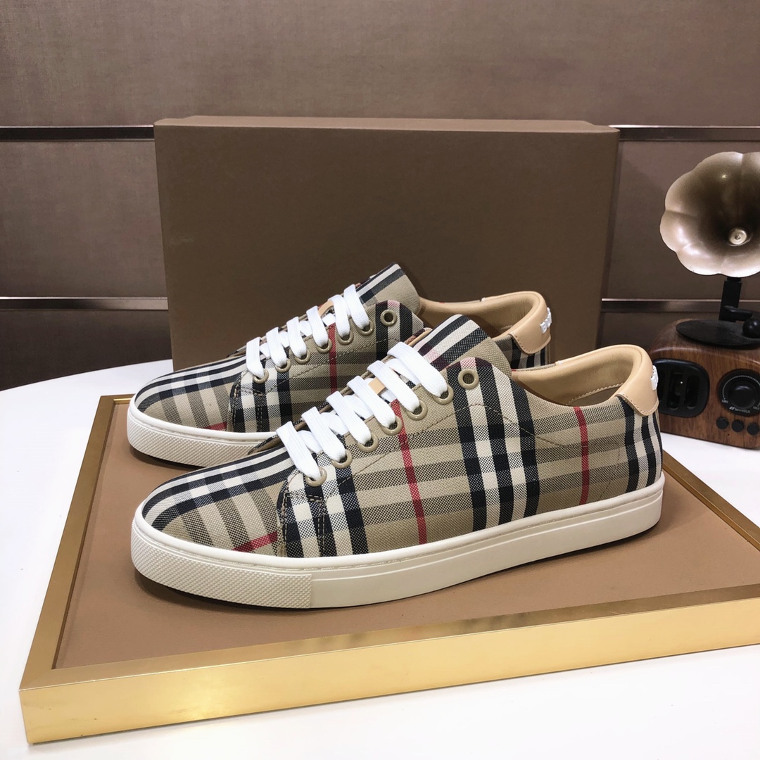 Factory lote [burberry Burberry] clásico lowtop entrenadores importados de piel de vaca con tela esc